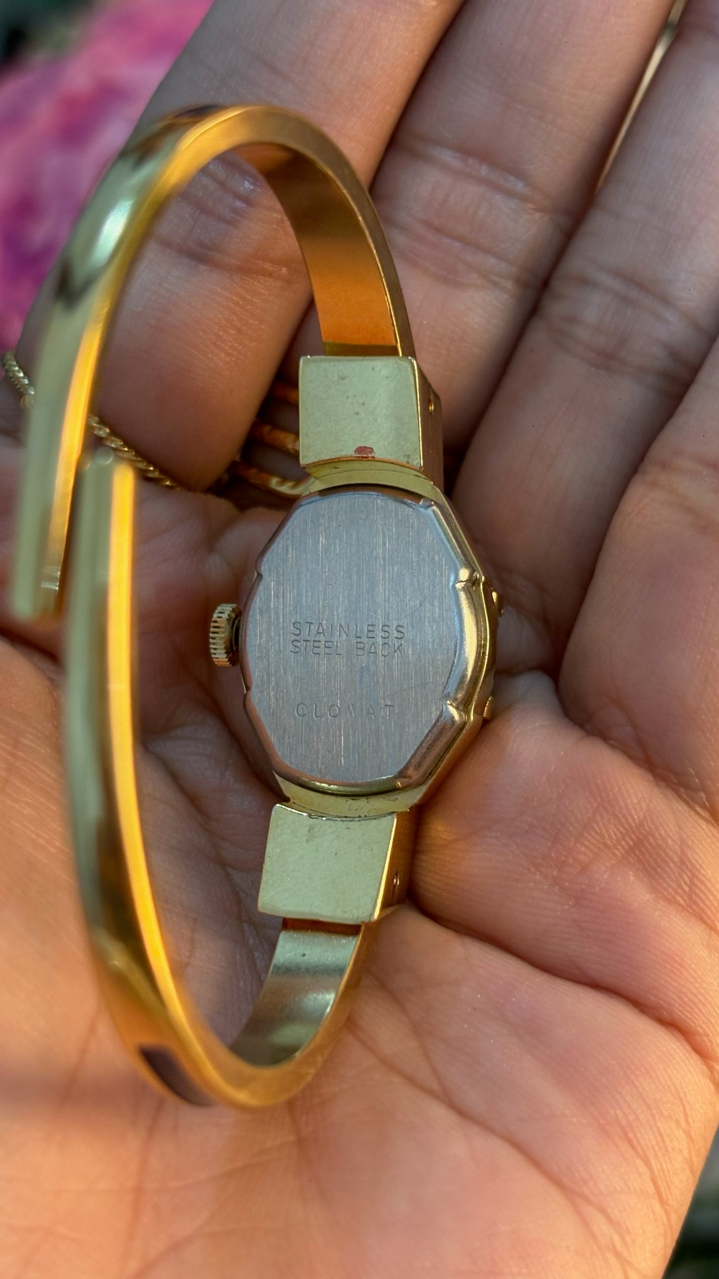 Extremely Rare Dainty Vintage Clowat Midnight Blue Victorian Peekaboo Watch in Gold Tone Quartz