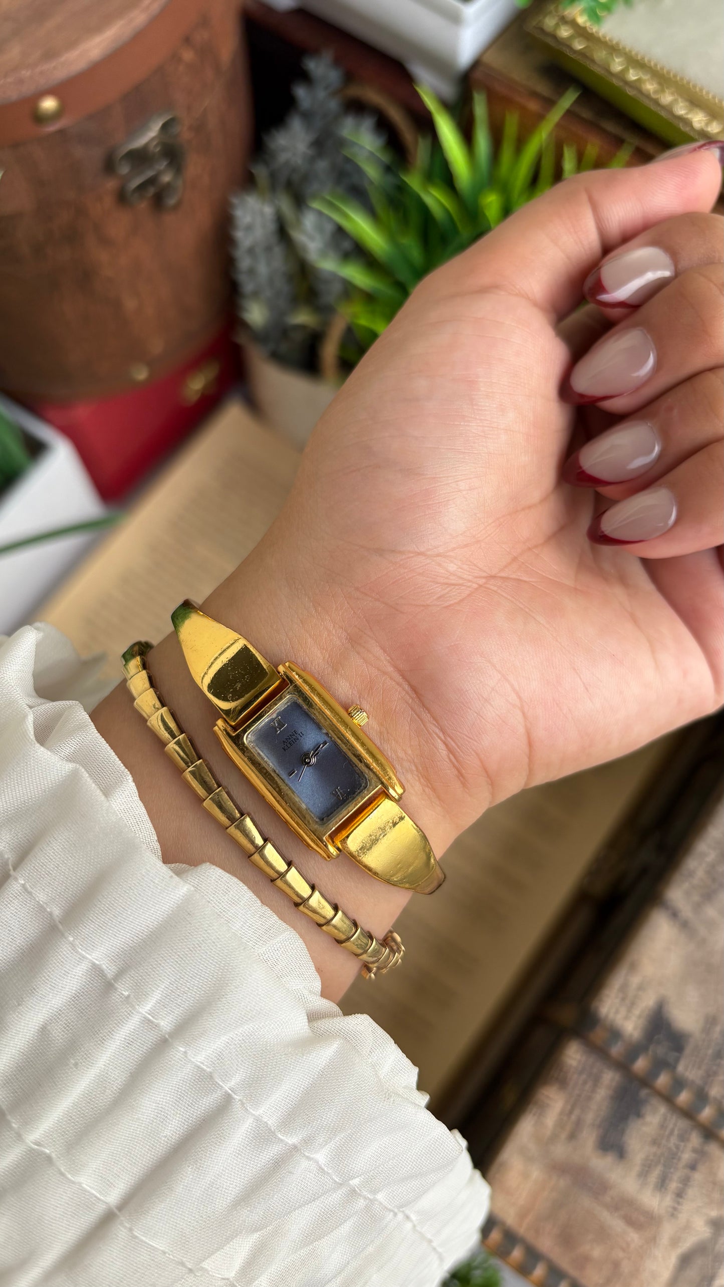 Vintage Anne Klein Watch in Gold Tone Blue Dial Gucci Style