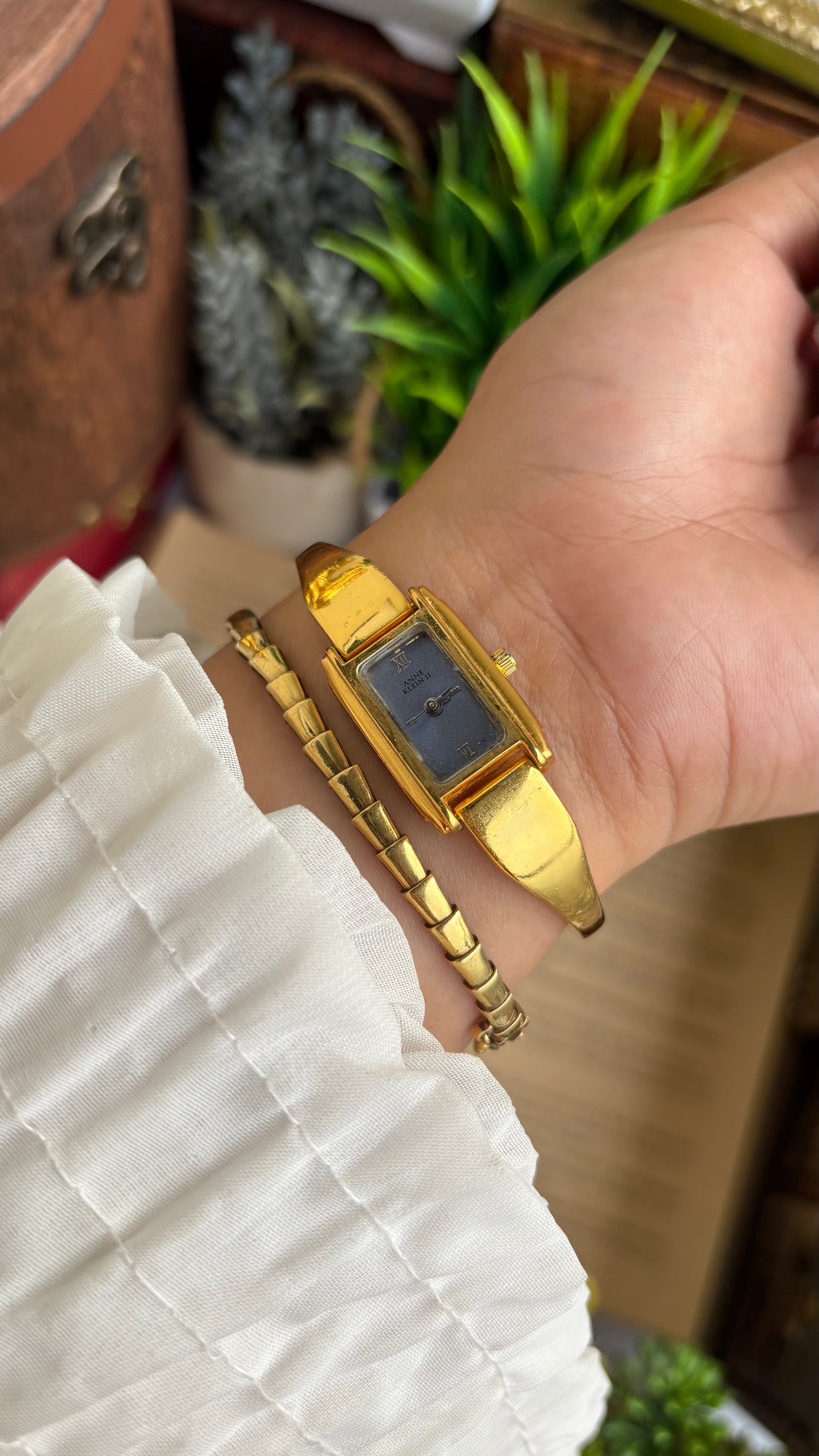 Vintage Anne Klein Watch in Gold Tone Blue Dial Gucci Style