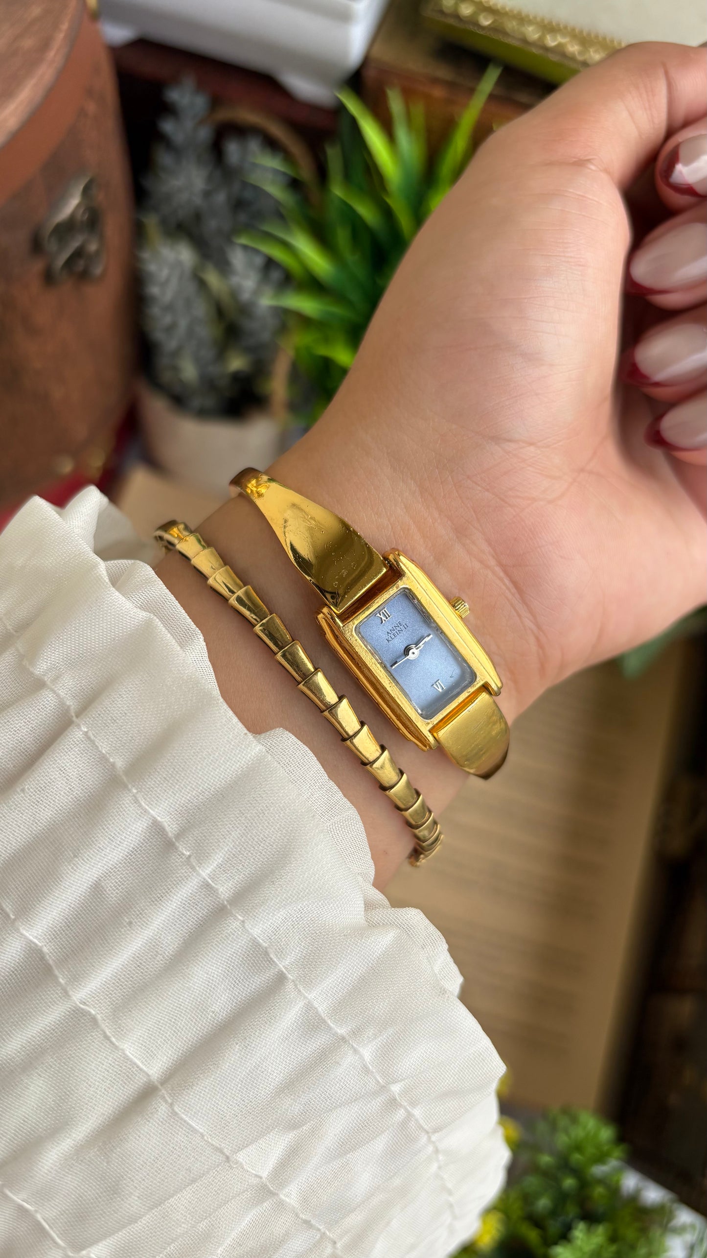 Vintage Anne Klein Watch in Gold Tone Blue Dial Gucci Style