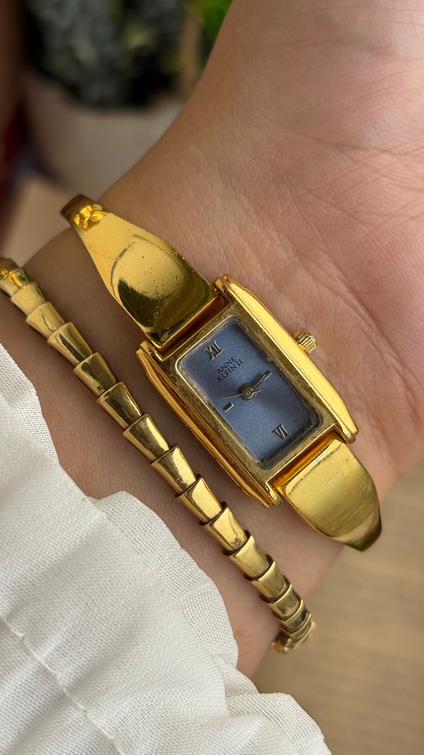 Vintage Anne Klein Watch in Gold Tone Blue Dial Gucci Style