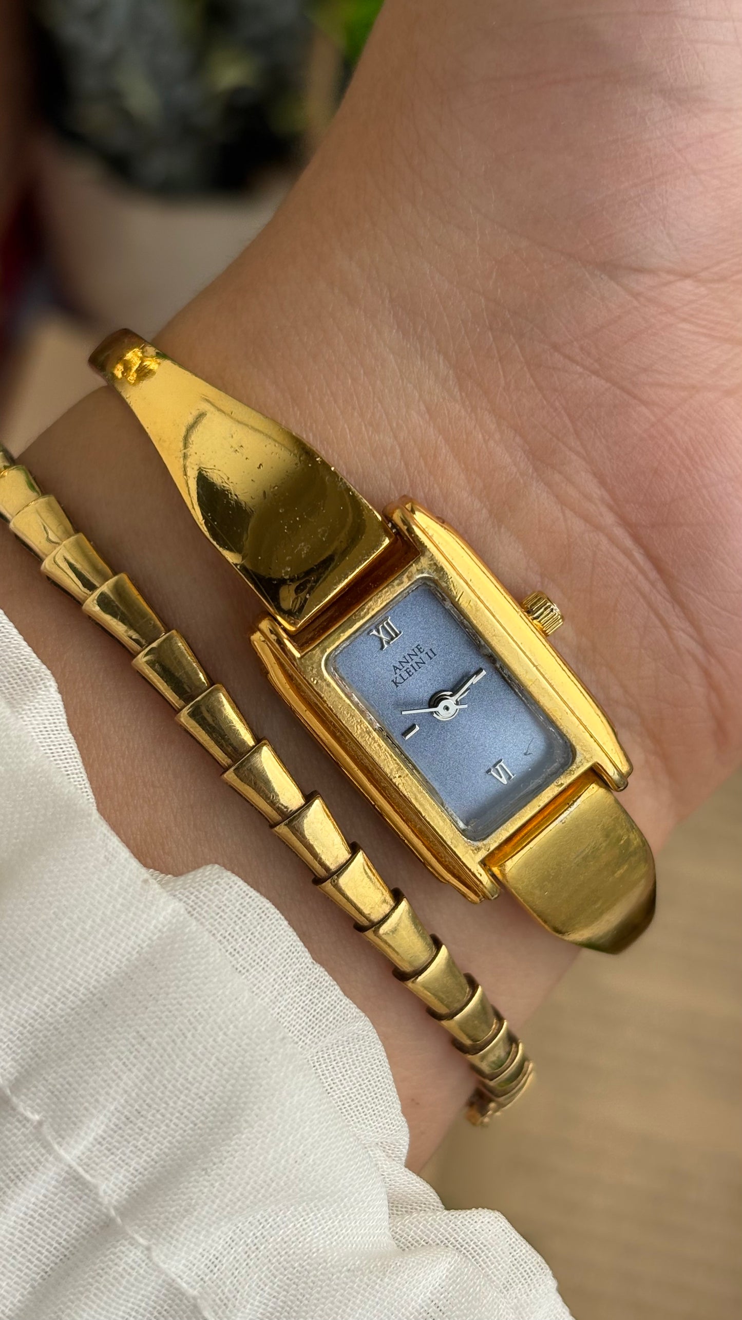 Vintage Anne Klein Watch in Gold Tone Blue Dial Gucci Style