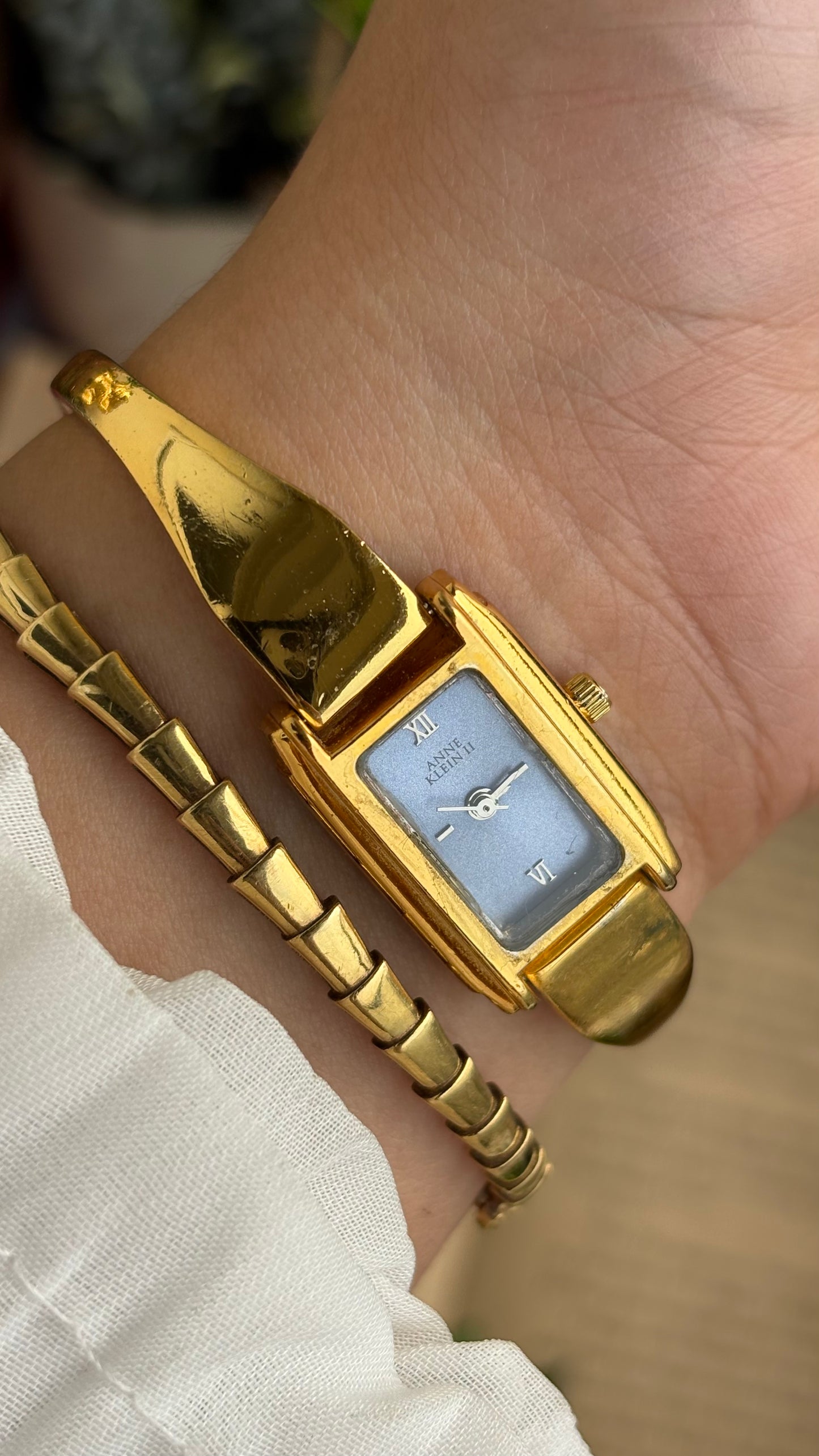 Vintage Anne Klein Watch in Gold Tone Blue Dial Gucci Style