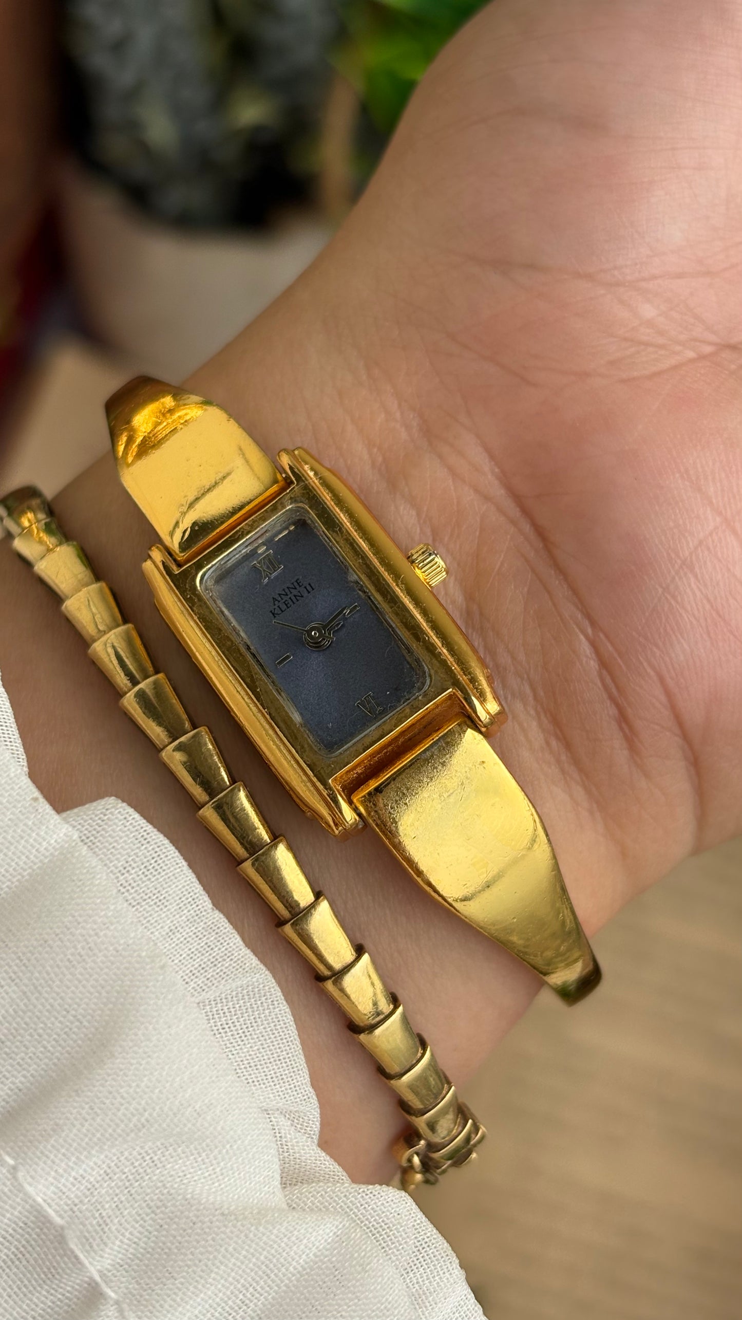 Vintage Anne Klein Watch in Gold Tone Blue Dial Gucci Style