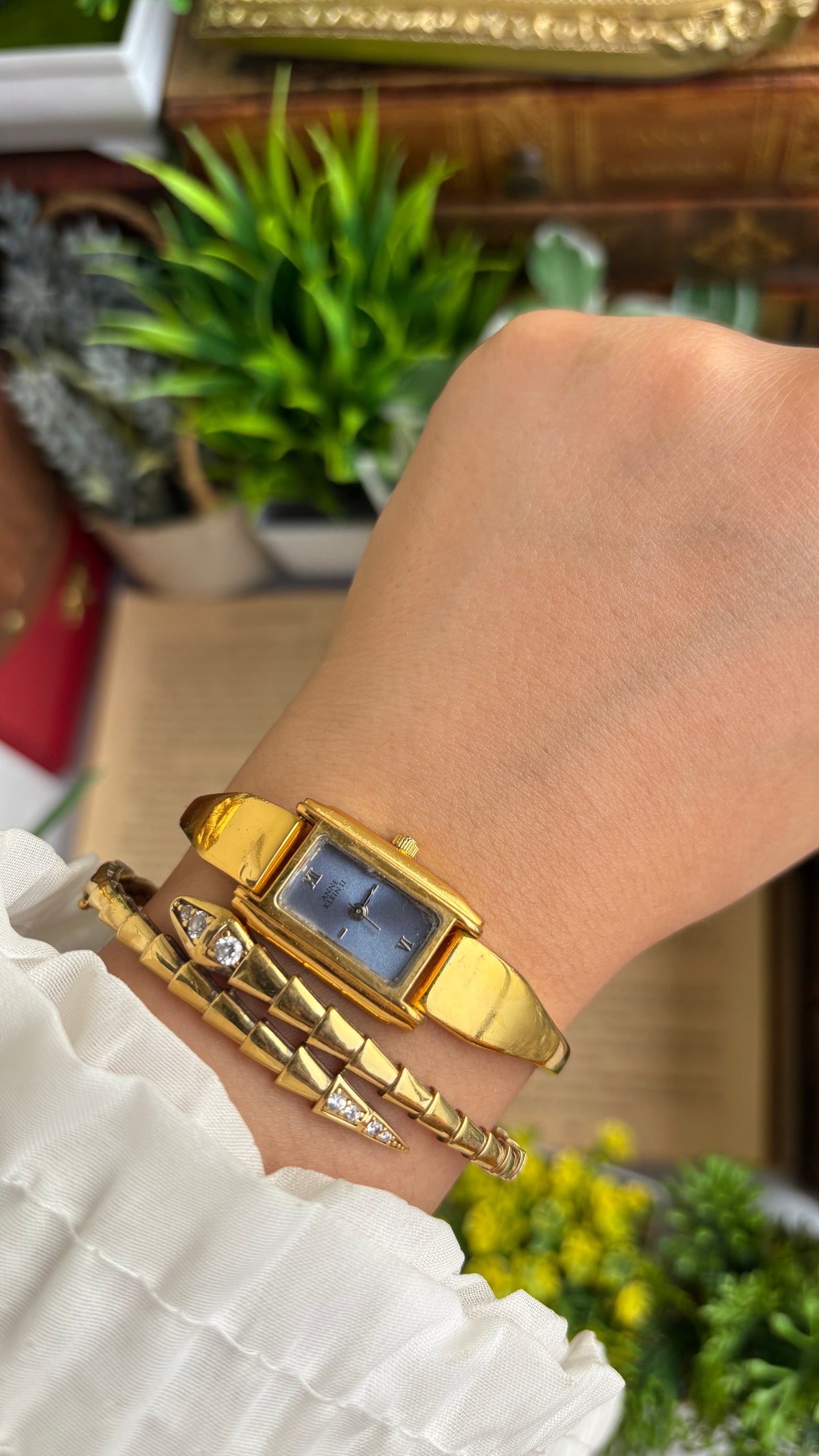 Vintage Anne Klein Watch in Gold Tone Blue Dial Gucci Style