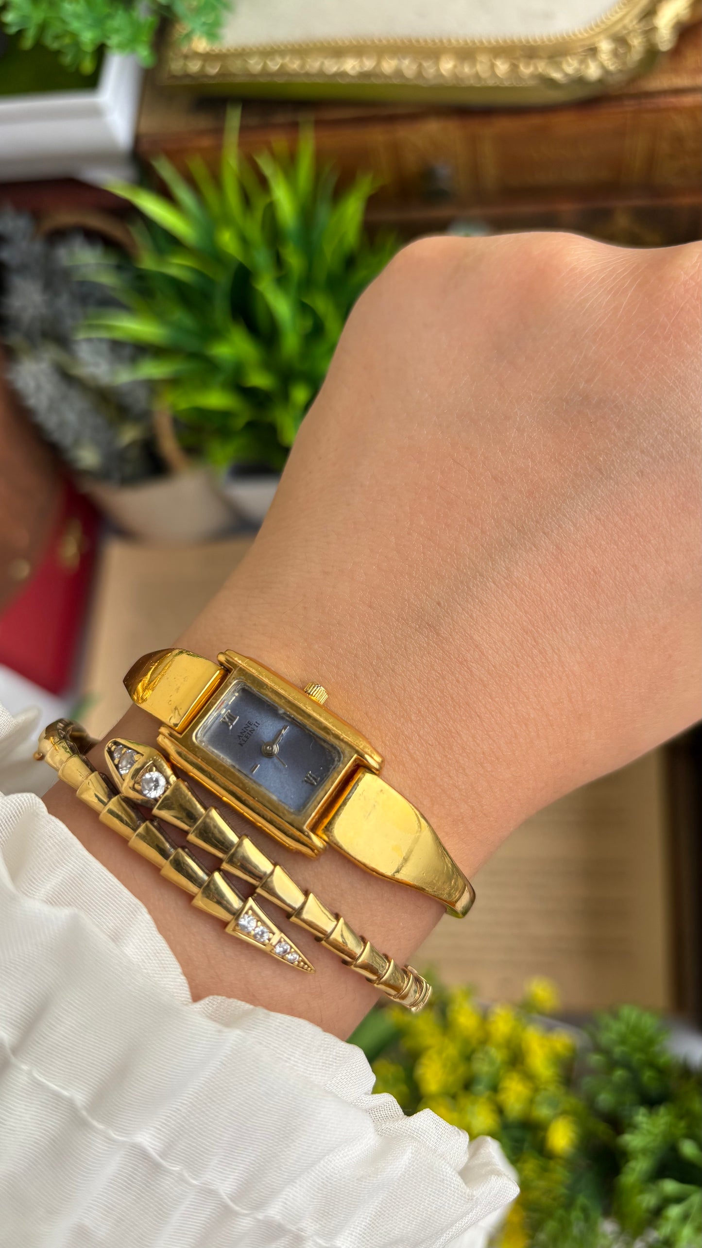 Vintage Anne Klein Watch in Gold Tone Blue Dial Gucci Style