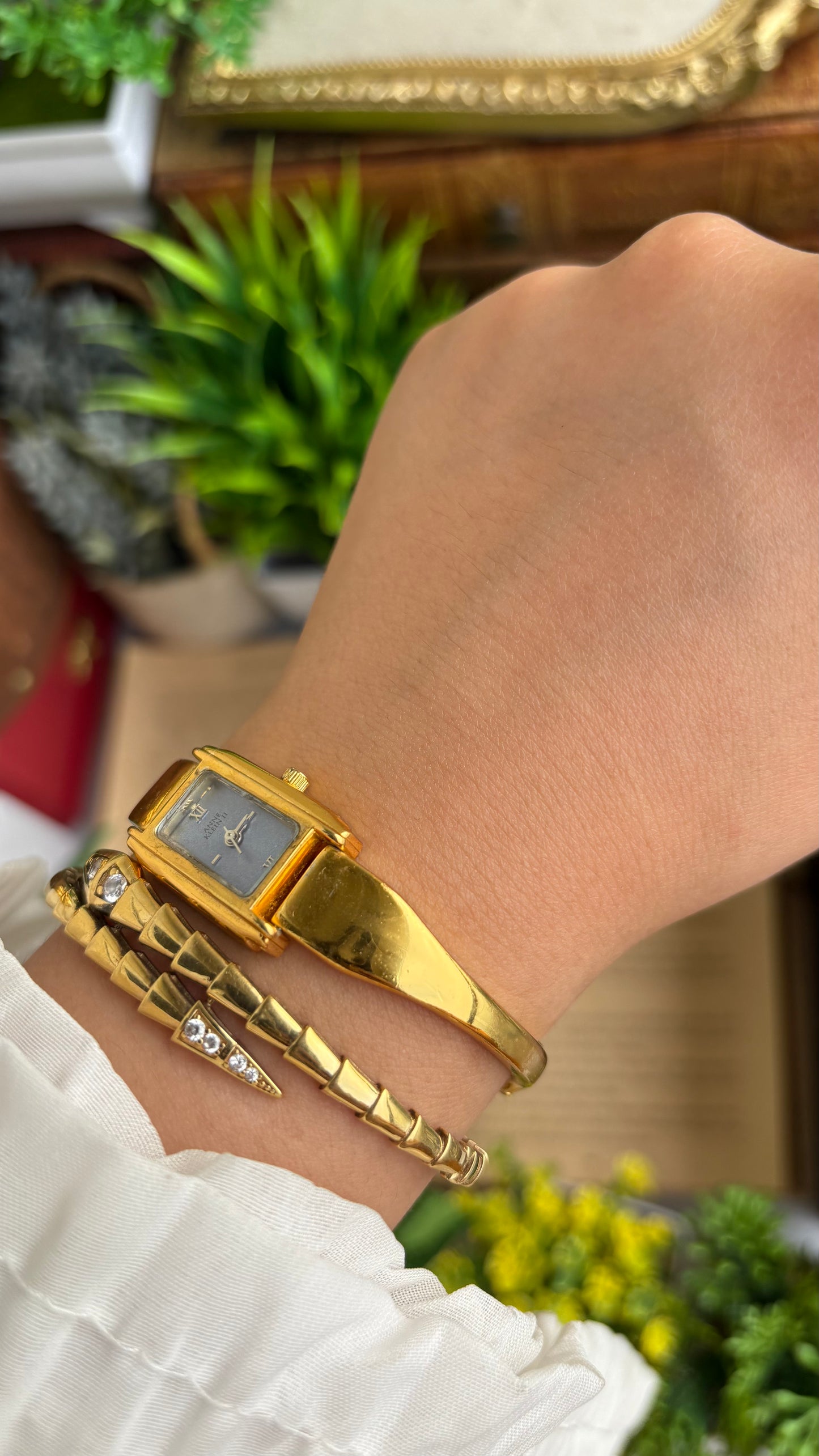 Vintage Anne Klein Watch in Gold Tone Blue Dial Gucci Style