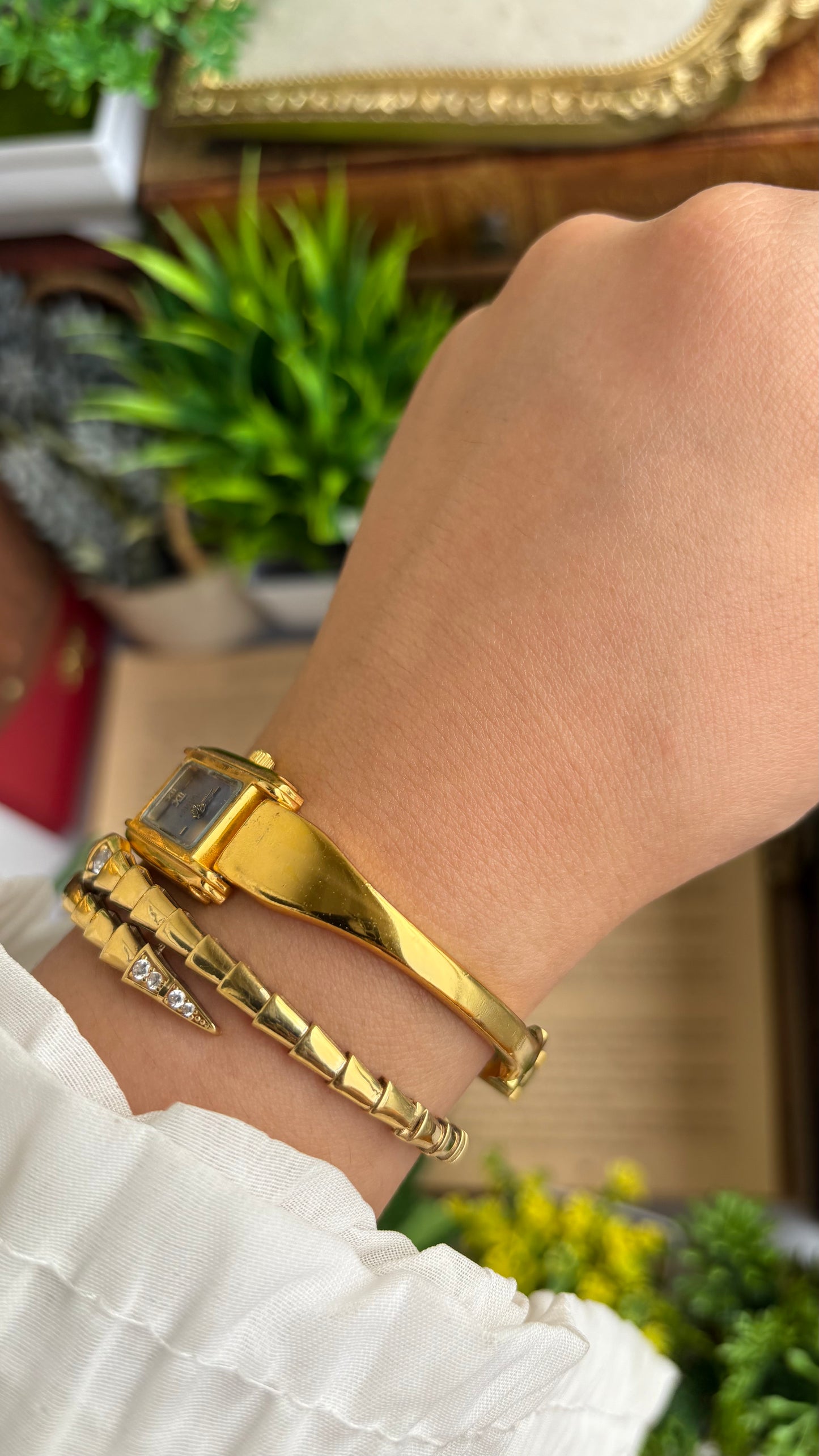 Vintage Anne Klein Watch in Gold Tone Blue Dial Gucci Style