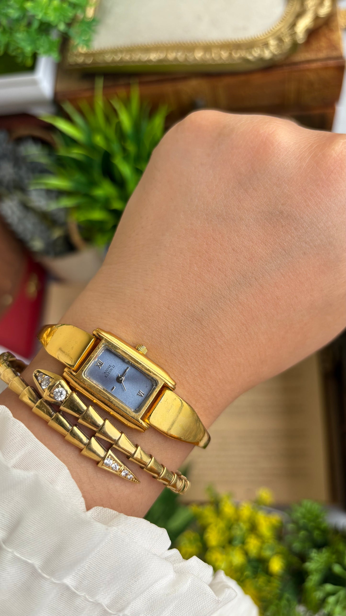 Vintage Anne Klein Watch in Gold Tone Blue Dial Gucci Style