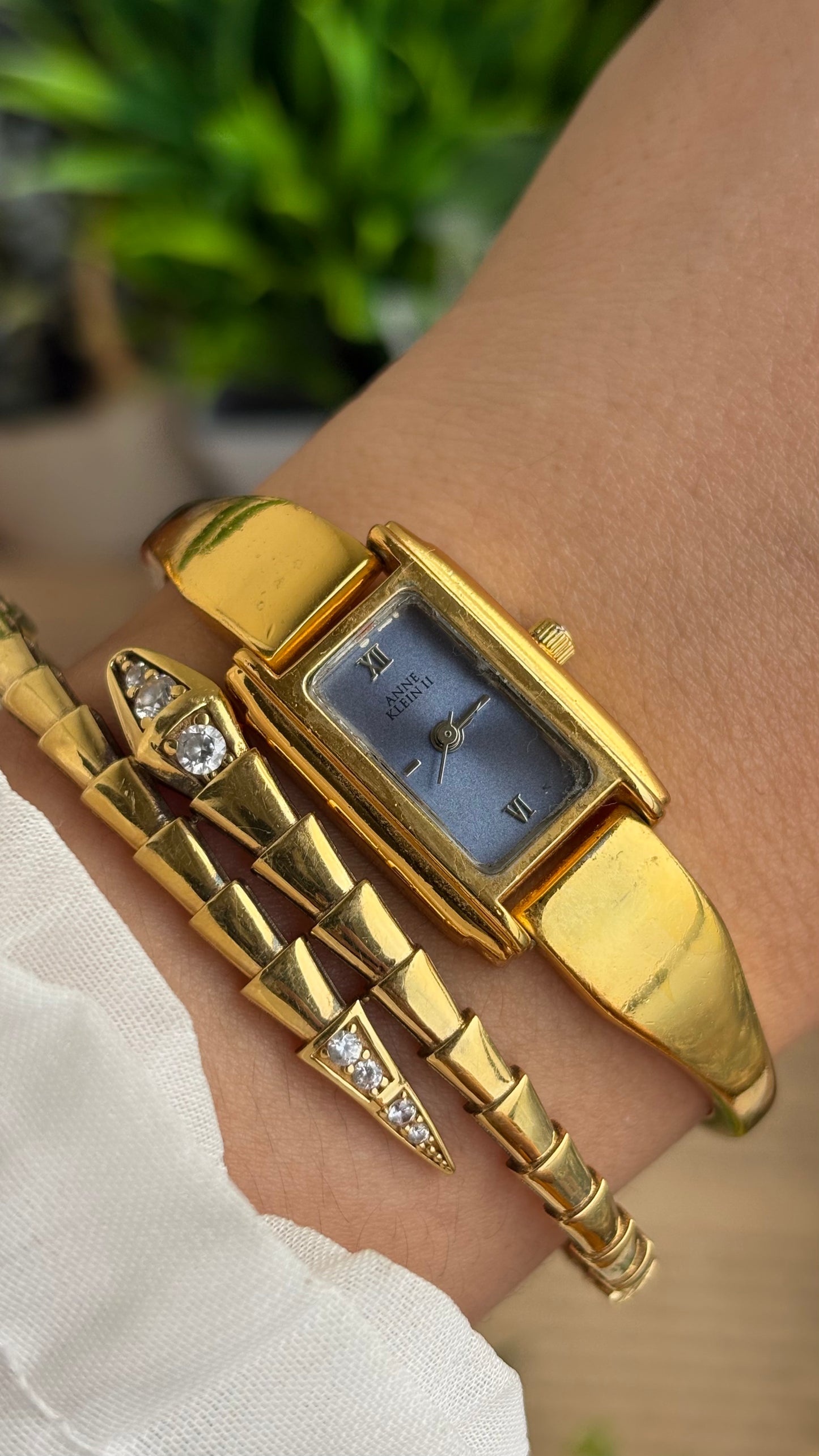 Vintage Anne Klein Watch in Gold Tone Blue Dial Gucci Style
