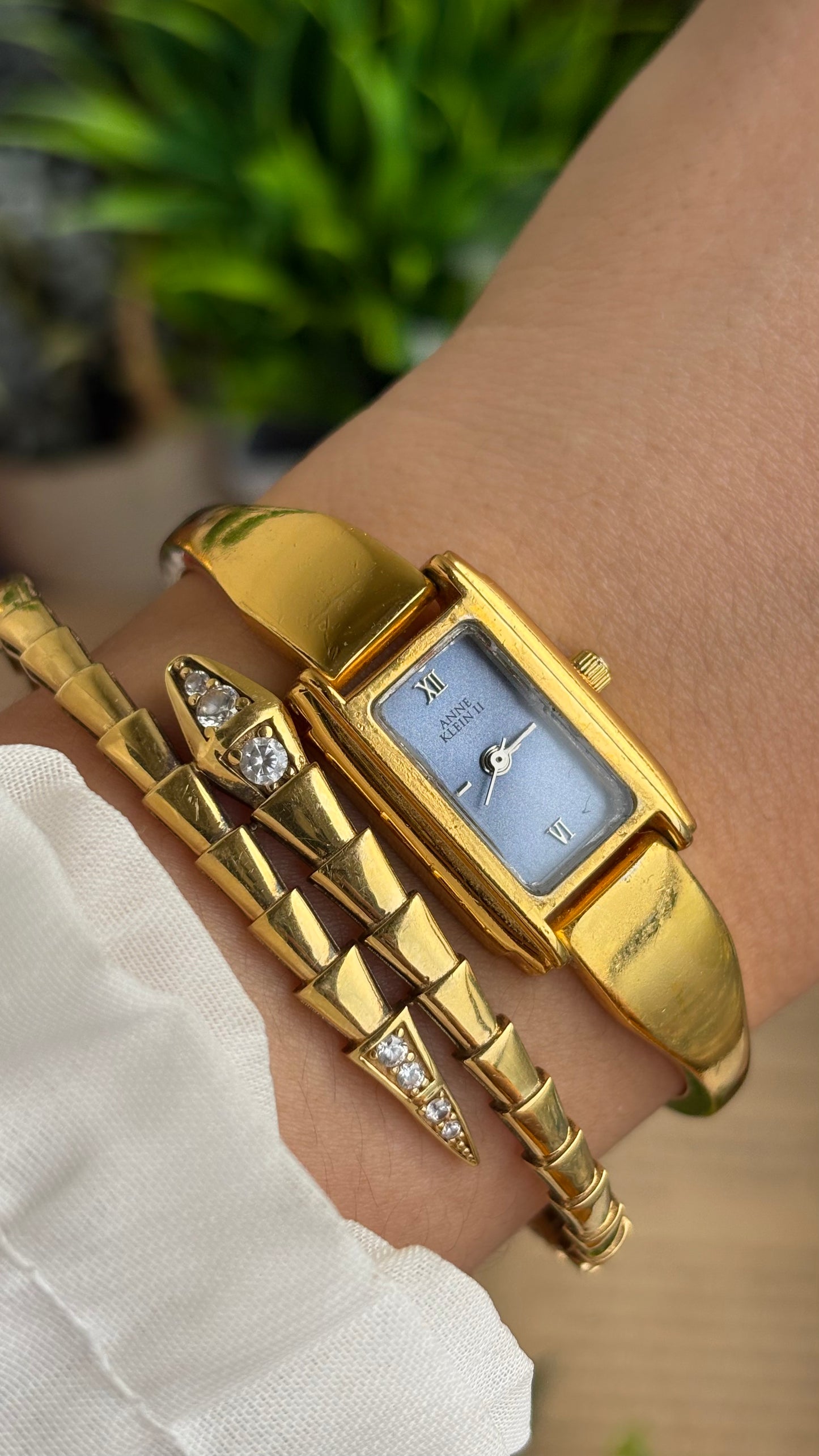 Vintage Anne Klein Watch in Gold Tone Blue Dial Gucci Style