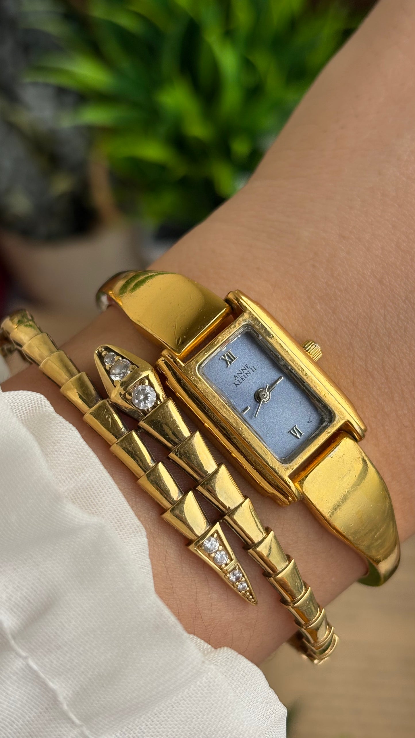 Vintage Anne Klein Watch in Gold Tone Blue Dial Gucci Style