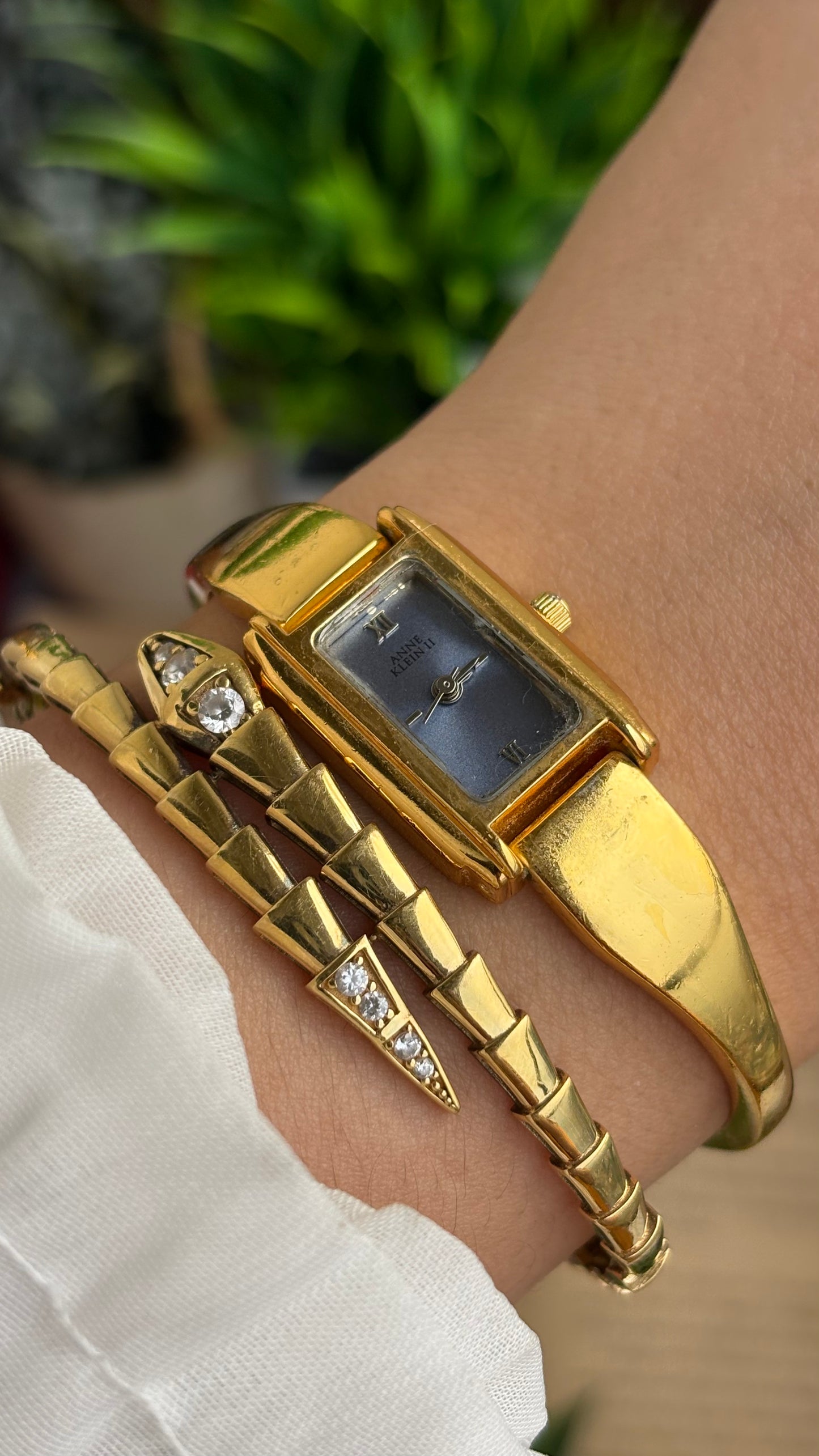 Vintage Anne Klein Watch in Gold Tone Blue Dial Gucci Style