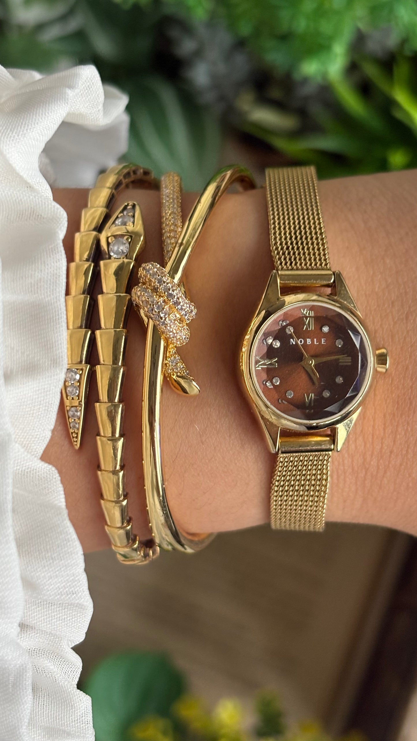 Vintage Noble Dainty Watch in Gold Tone Burgundy Brown Dial