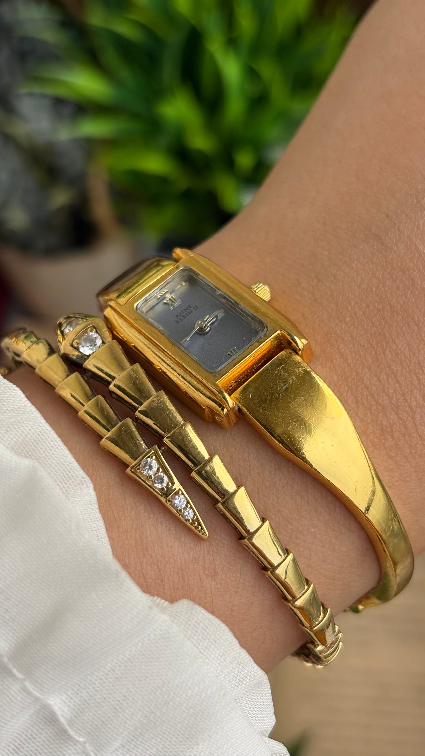 Vintage Anne Klein Watch in Gold Tone Blue Dial Gucci Style