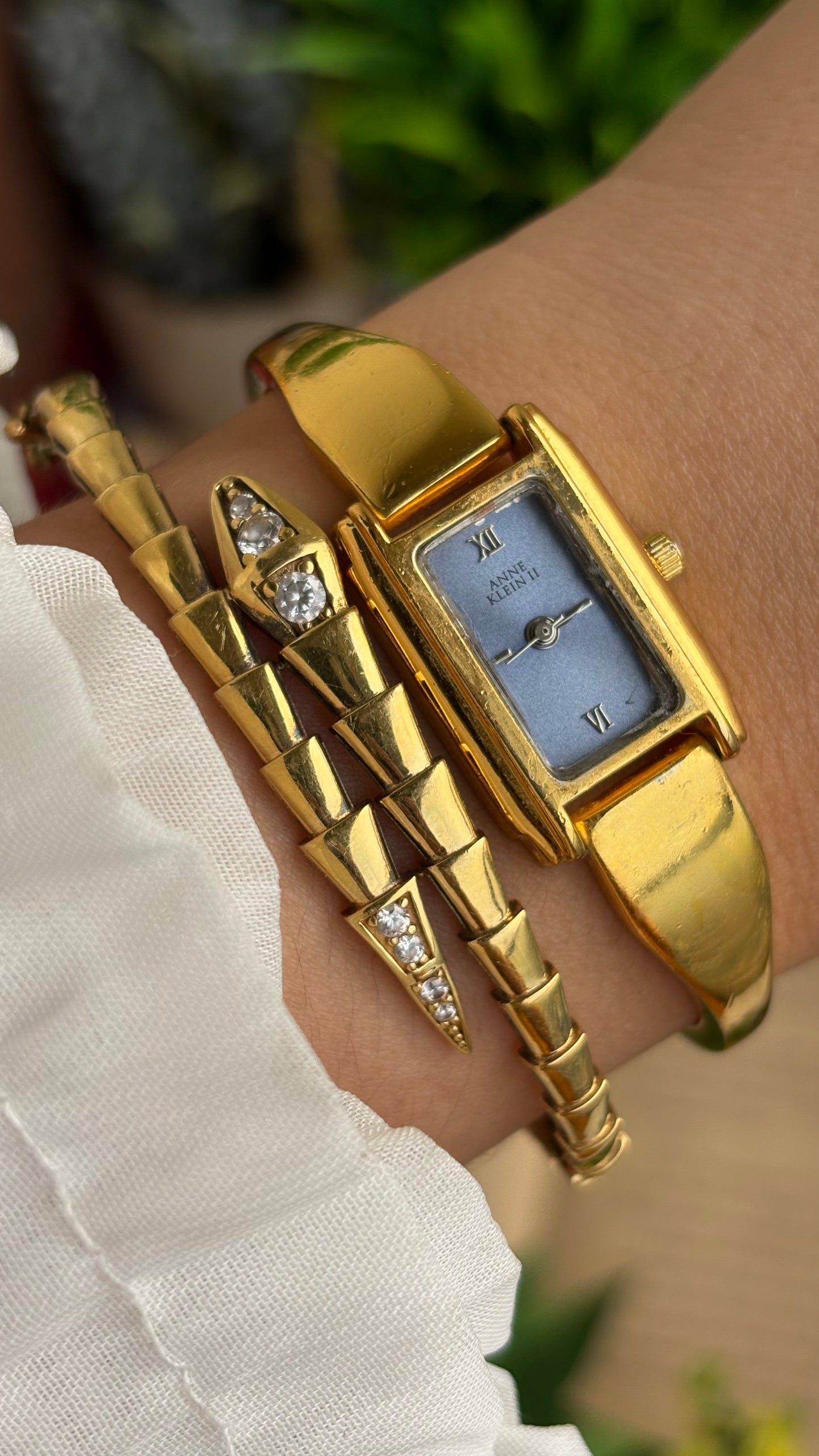Vintage Anne Klein Watch in Gold Tone Blue Dial Gucci Style