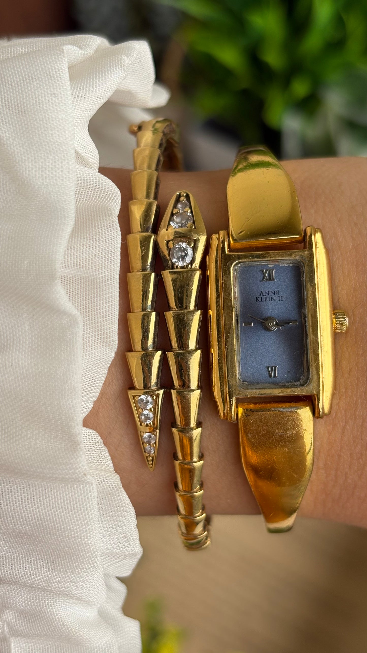 Vintage Anne Klein Watch in Gold Tone Blue Dial Gucci Style