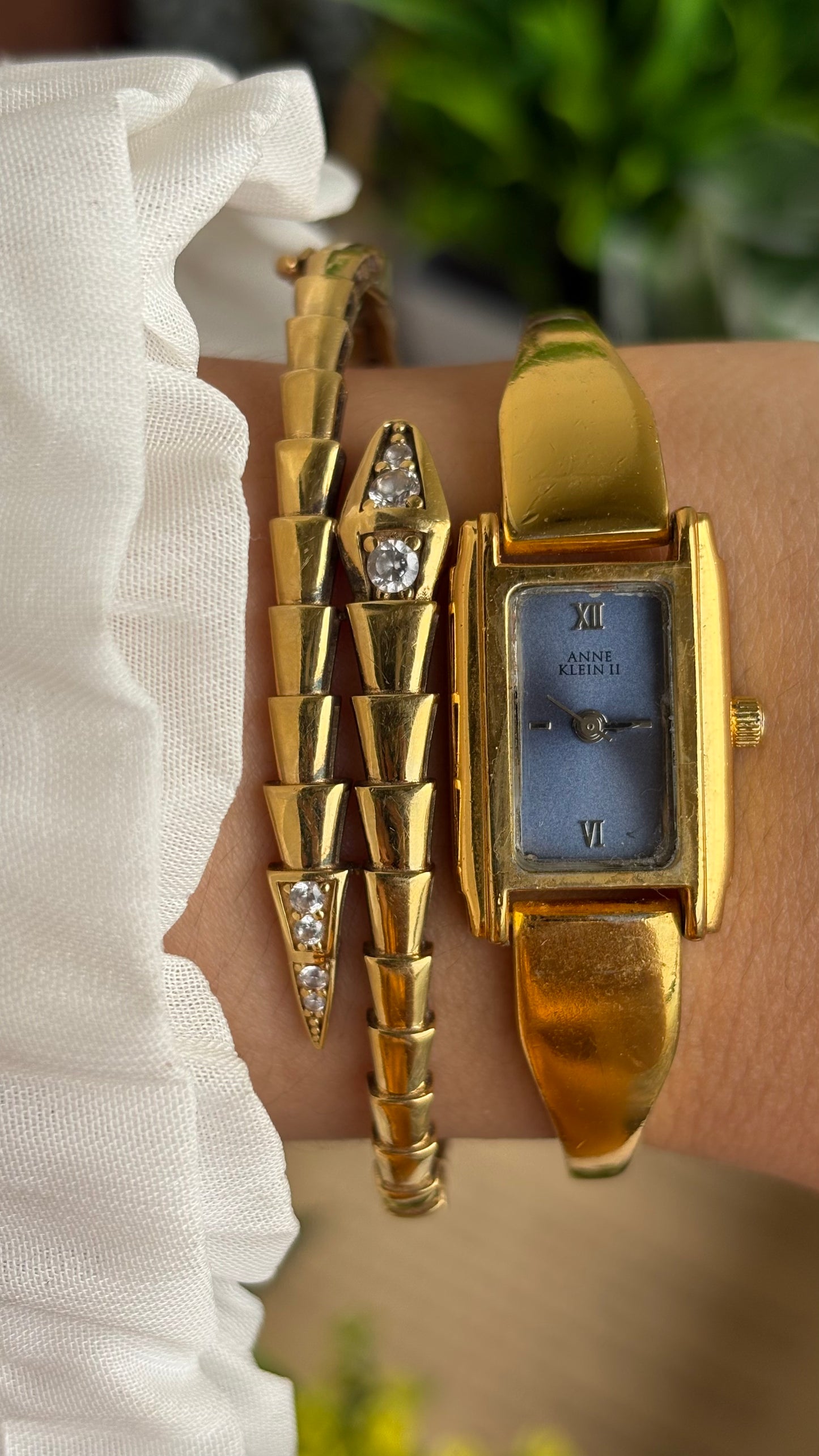 Vintage Anne Klein Watch in Gold Tone Blue Dial Gucci Style