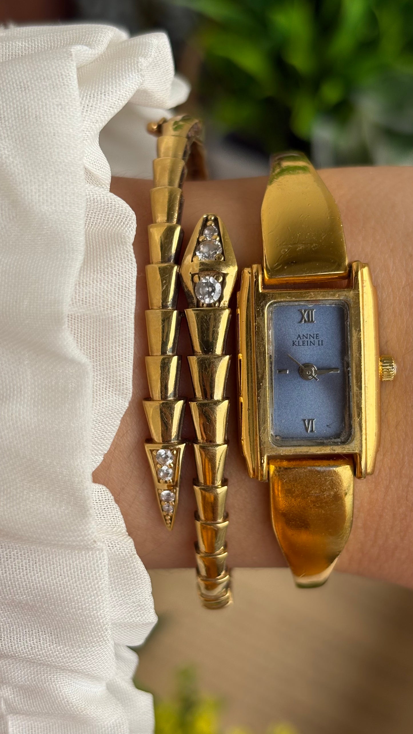 Vintage Anne Klein Watch in Gold Tone Blue Dial Gucci Style