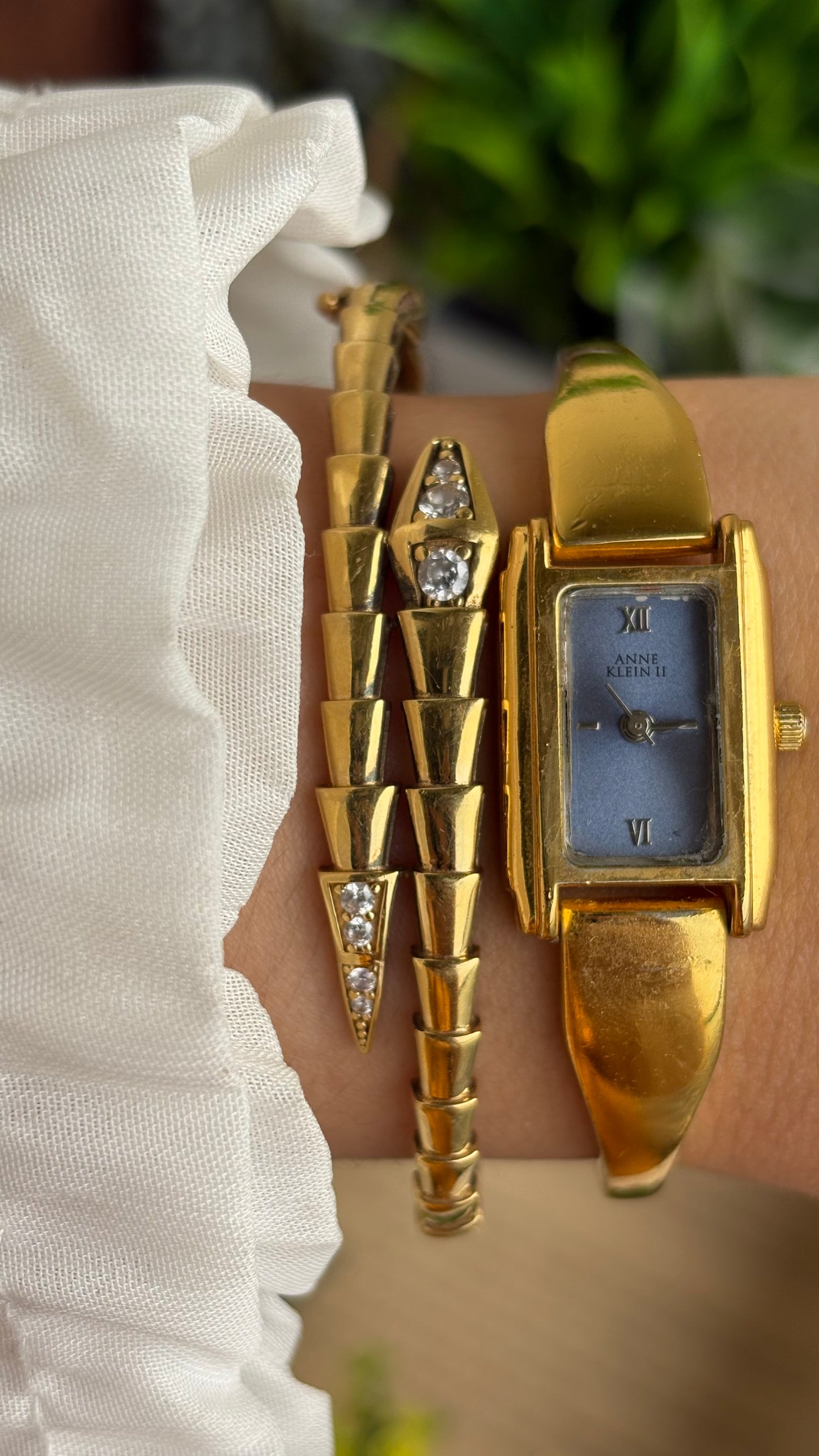 Vintage Anne Klein Watch in Gold Tone Blue Dial Gucci Style