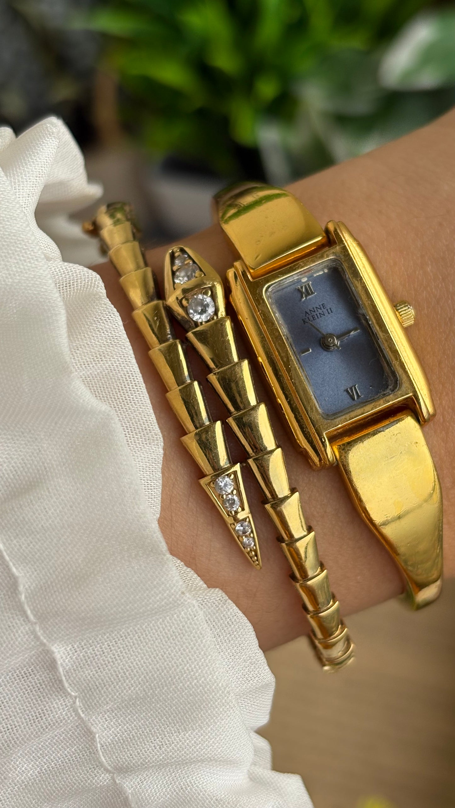 Vintage Anne Klein Watch in Gold Tone Blue Dial Gucci Style