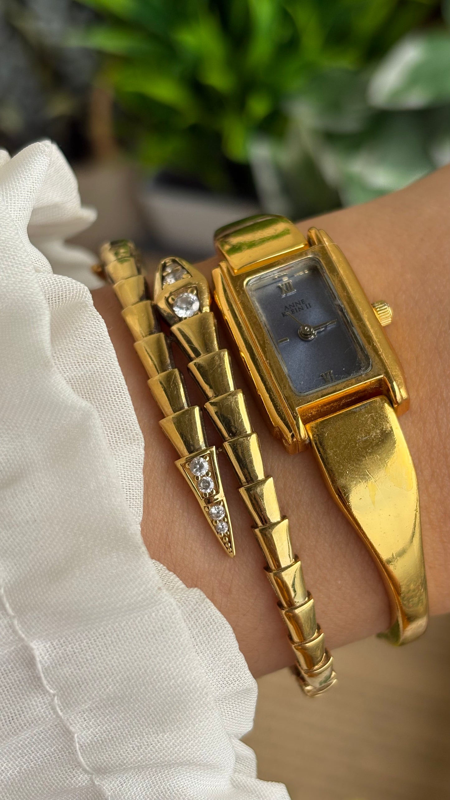 Vintage Anne Klein Watch in Gold Tone Blue Dial Gucci Style