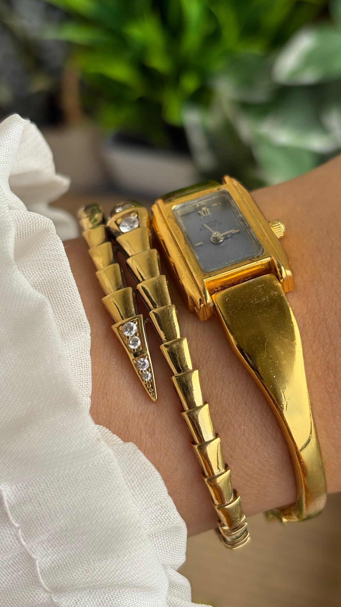 Vintage Anne Klein Watch in Gold Tone Blue Dial Gucci Style