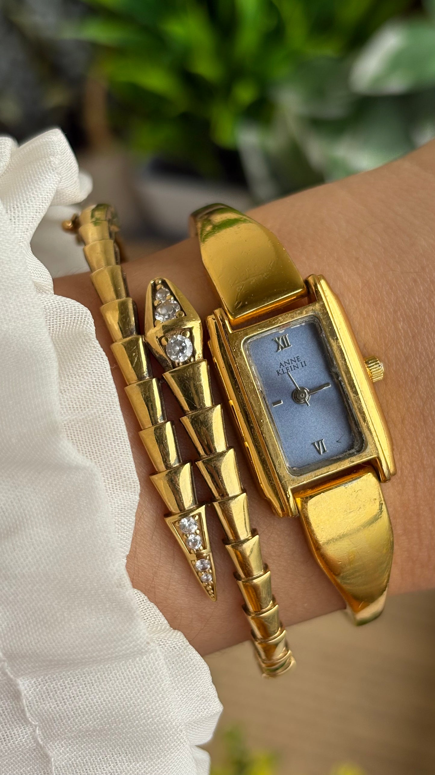 Vintage Anne Klein Watch in Gold Tone Blue Dial Gucci Style