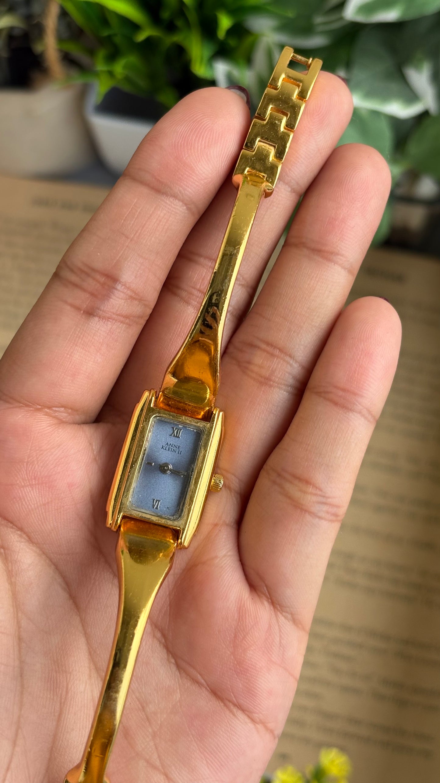 Vintage Anne Klein Watch in Gold Tone Blue Dial Gucci Style