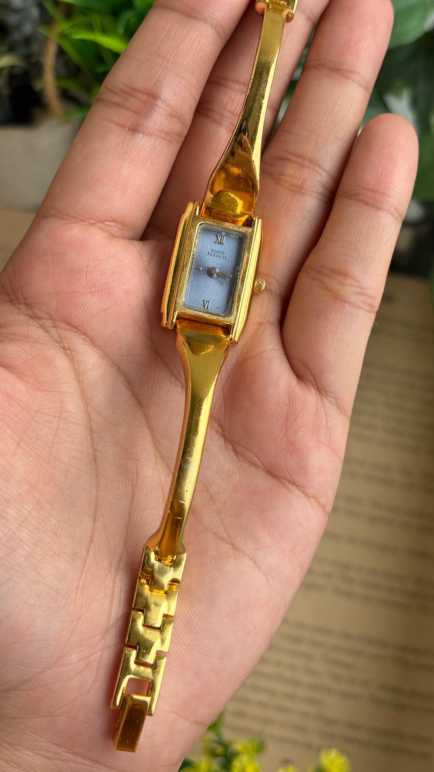 Vintage Anne Klein Watch in Gold Tone Blue Dial Gucci Style