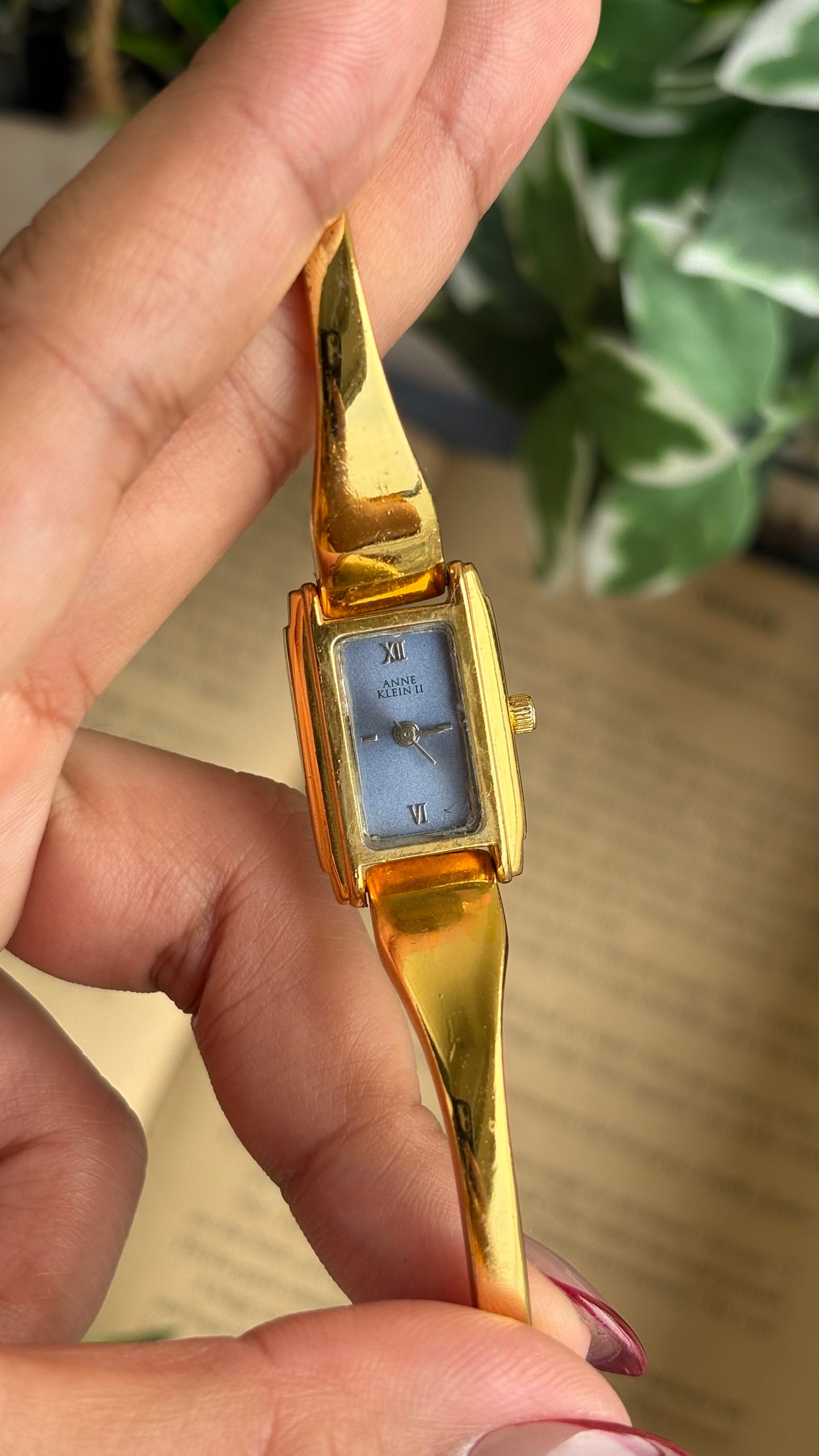 Vintage Anne Klein Watch in Gold Tone Blue Dial Gucci Style