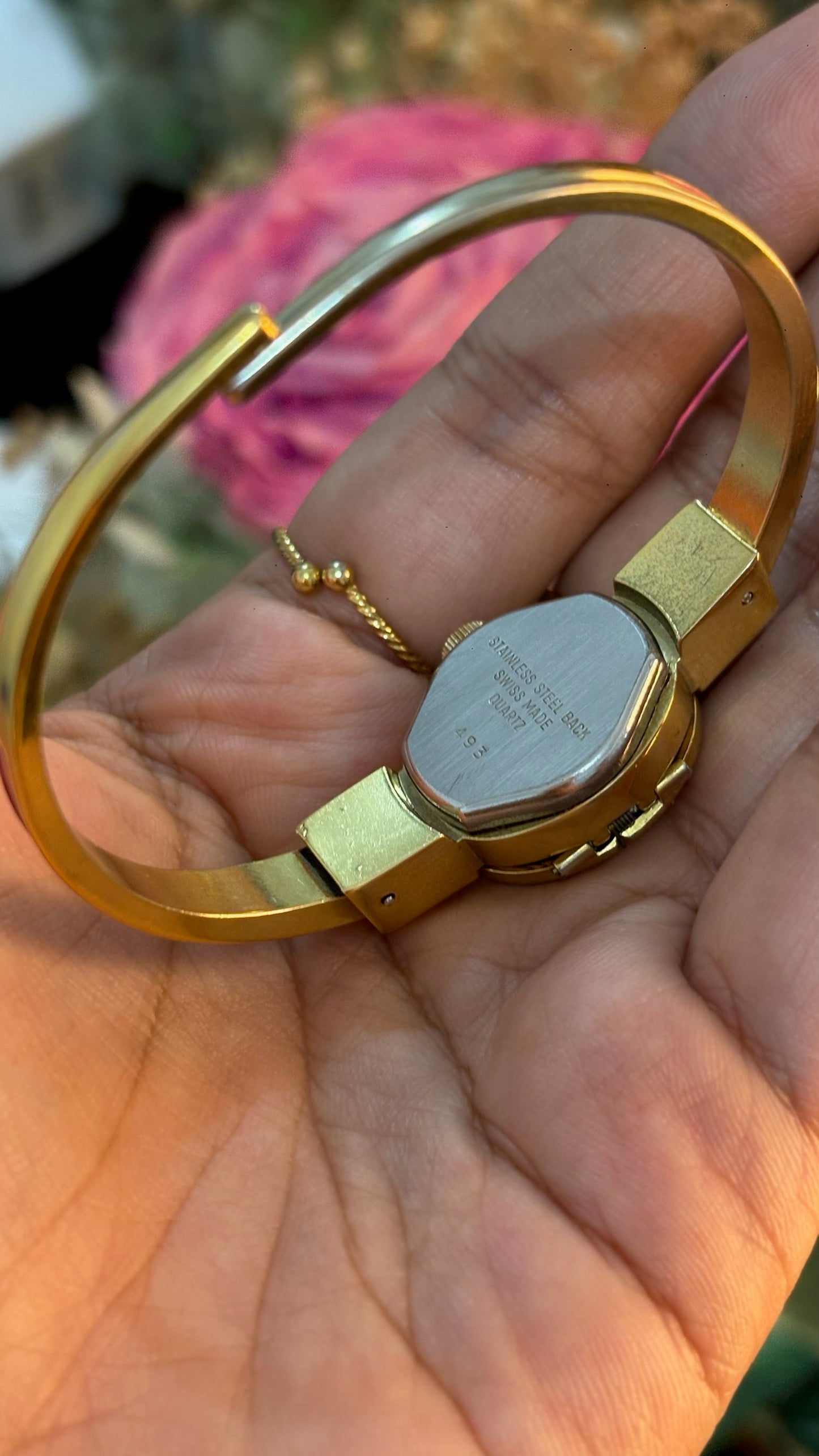 Extremely Rare Dainty Vintage Itraco Pink Victorian Peekaboo Watch in Gold Tone Quartz