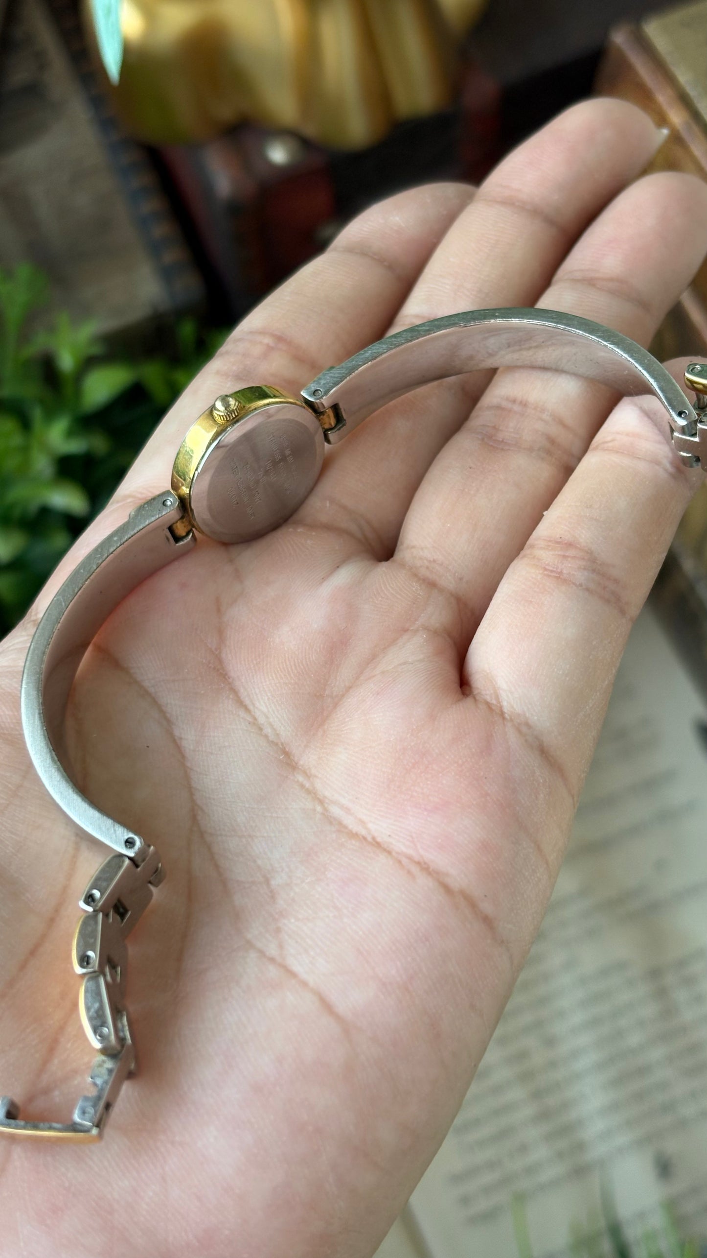 Rare Vintage Dainty Anne Klein Bangle Watch in Two Tone Gold Roman Indices #00206