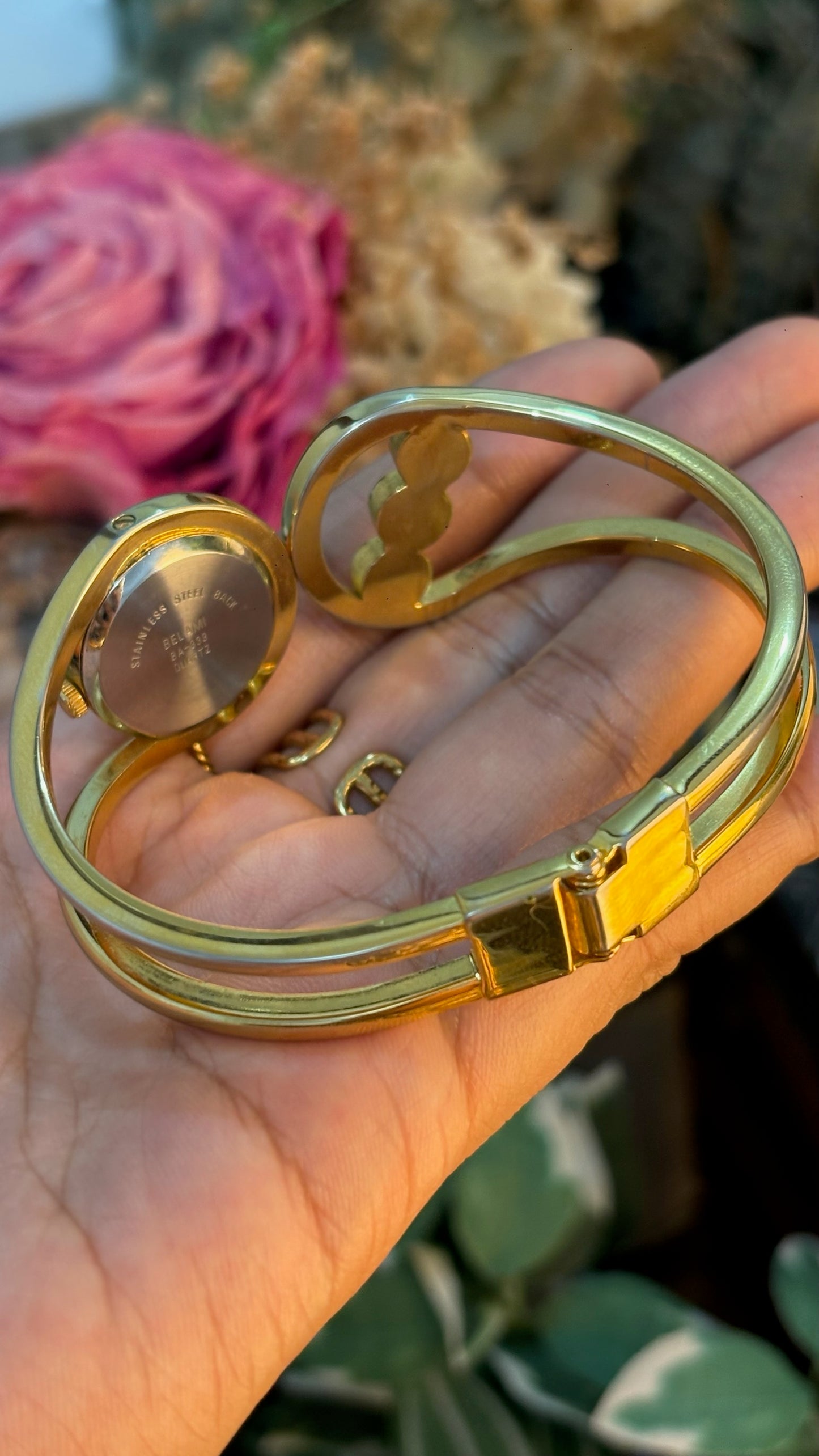 Rare Vintage Belami Cuff Bangle Watch in Gold Tone Quartz