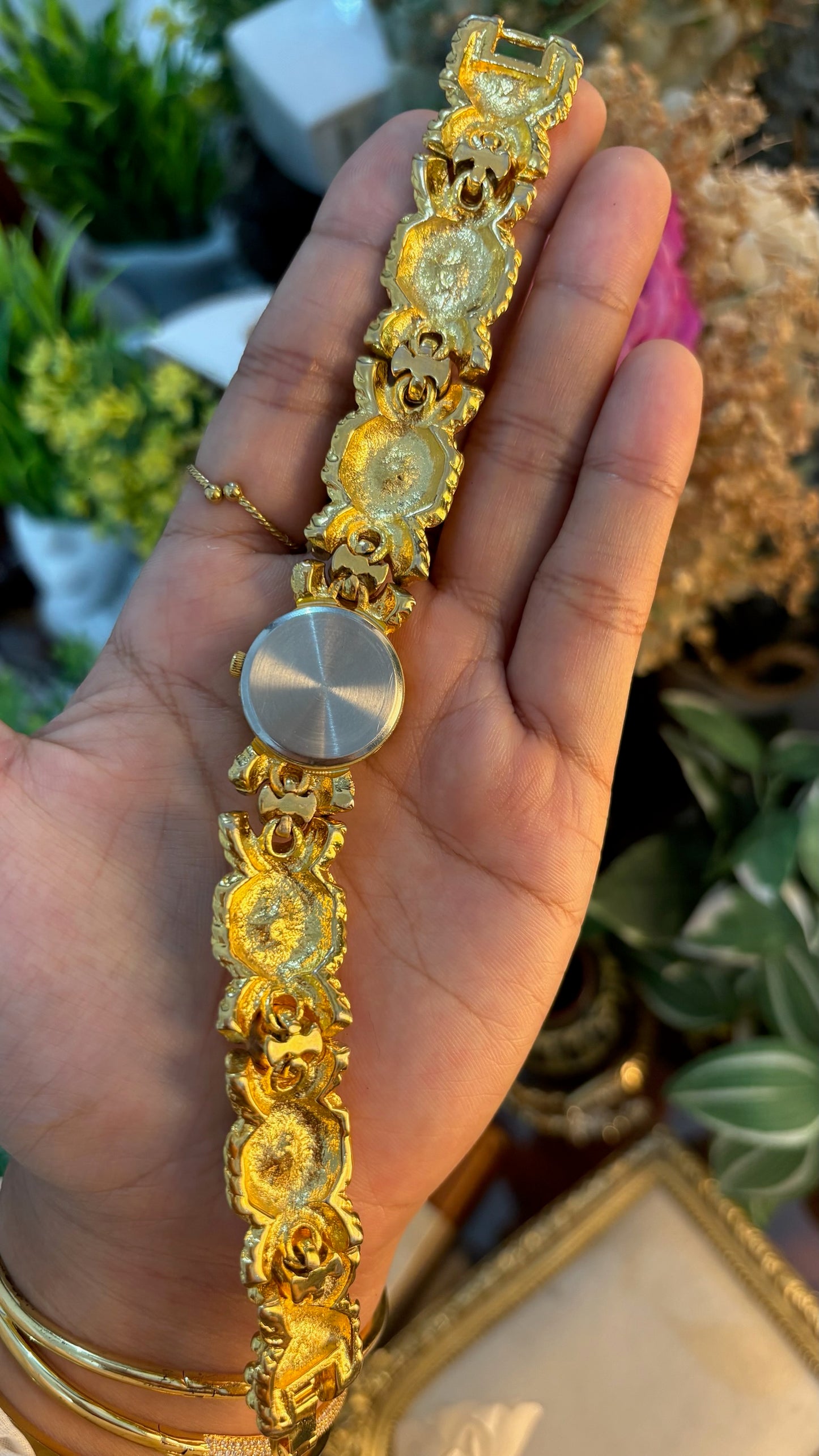 Rare Vintage M&F Bejeweled Princess Watch in Gold Tone Quartz