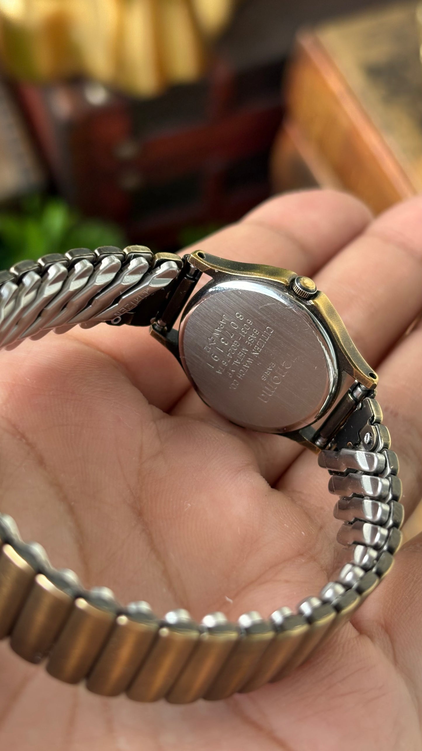 Rare Vintage Renoma Citizen Paris Stretchy Band Watch in Bronze Gold Tone Quartz #00626