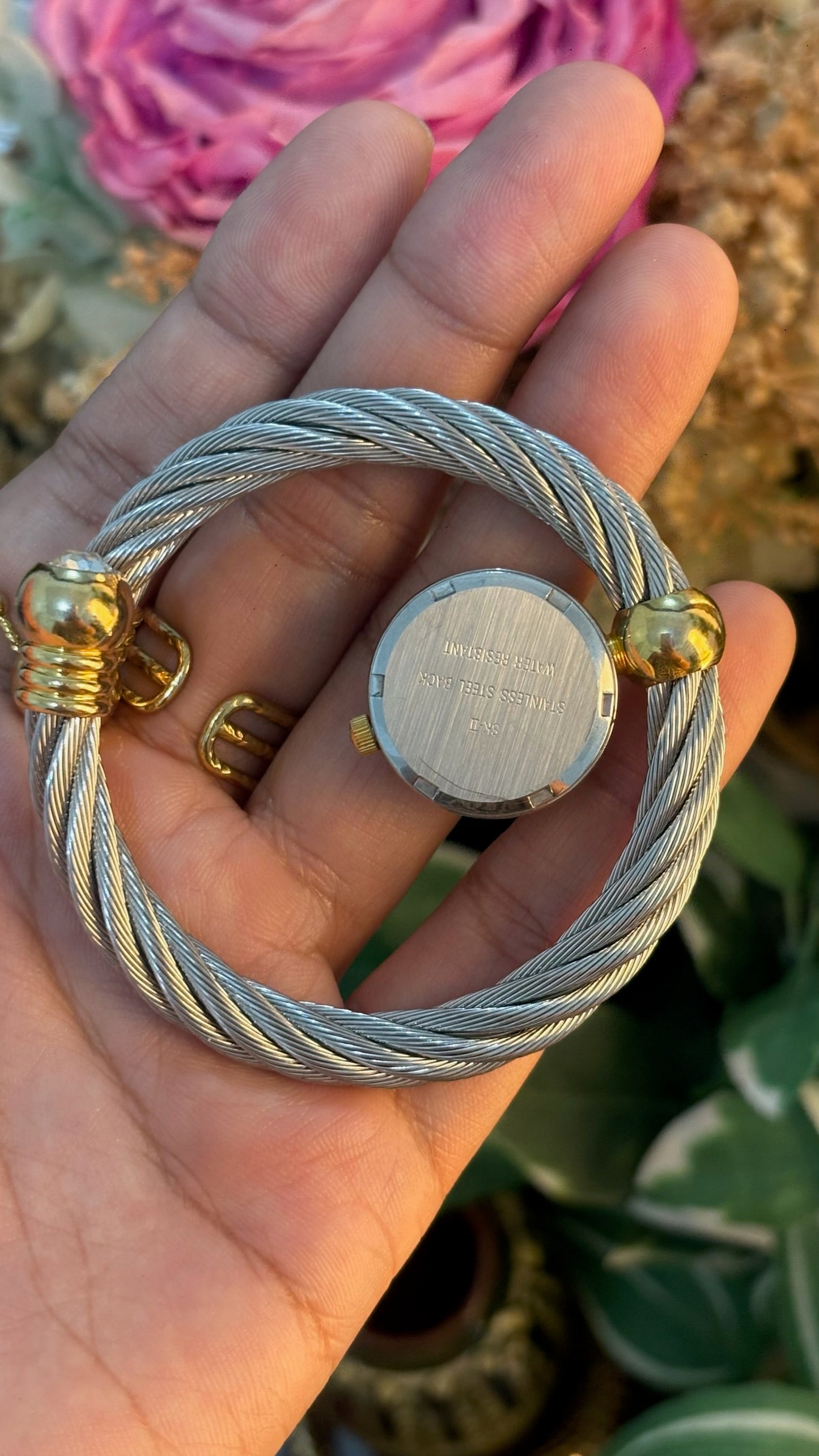 Rare Vintage SK-II Twisted Cable Bangle Watch in Two-Tone Quartz
