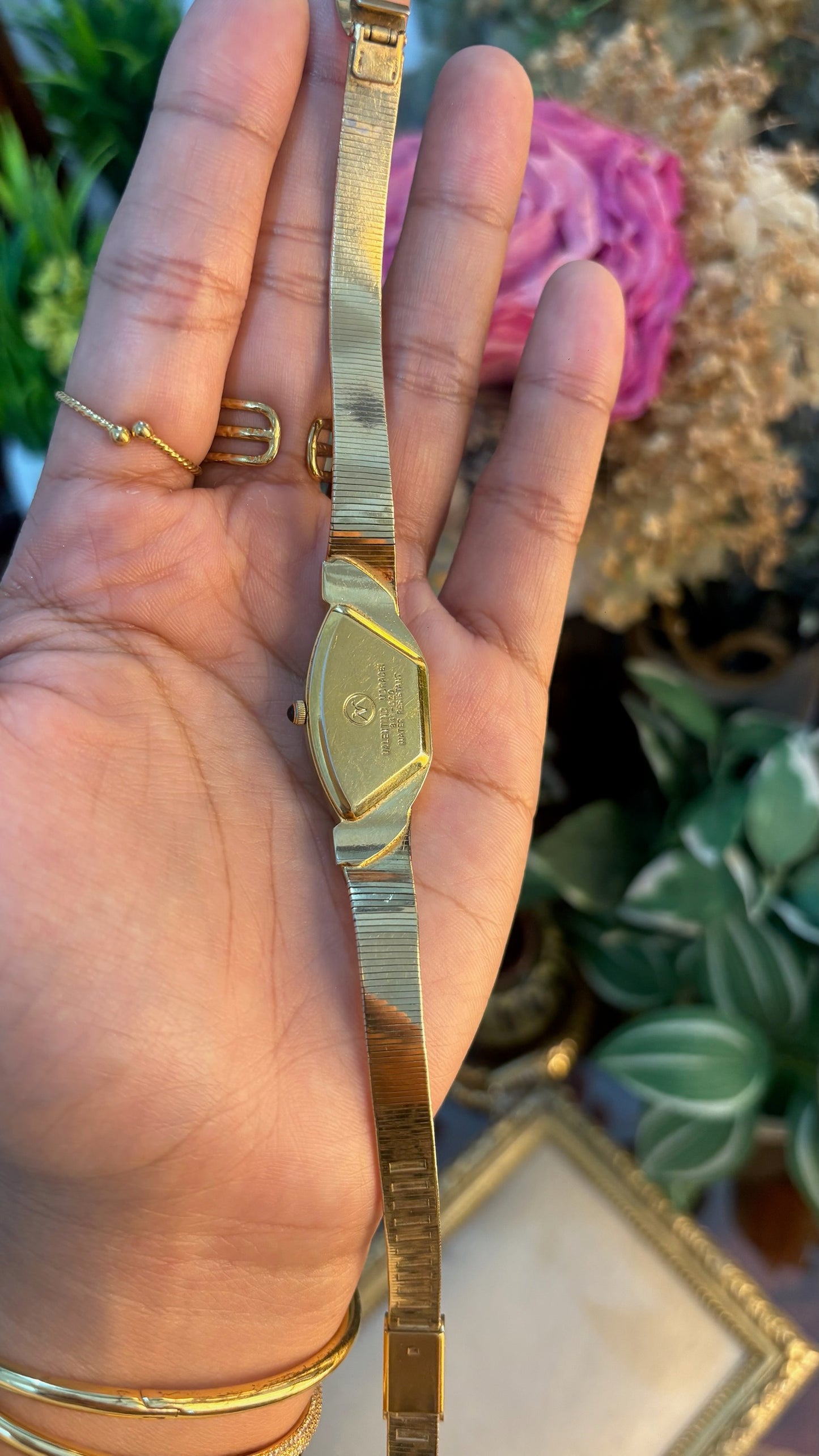 Extremely Rare Dainty Vintage Valentino Moradei Aurora Halfmoon Watch in Two-Tone Quartz