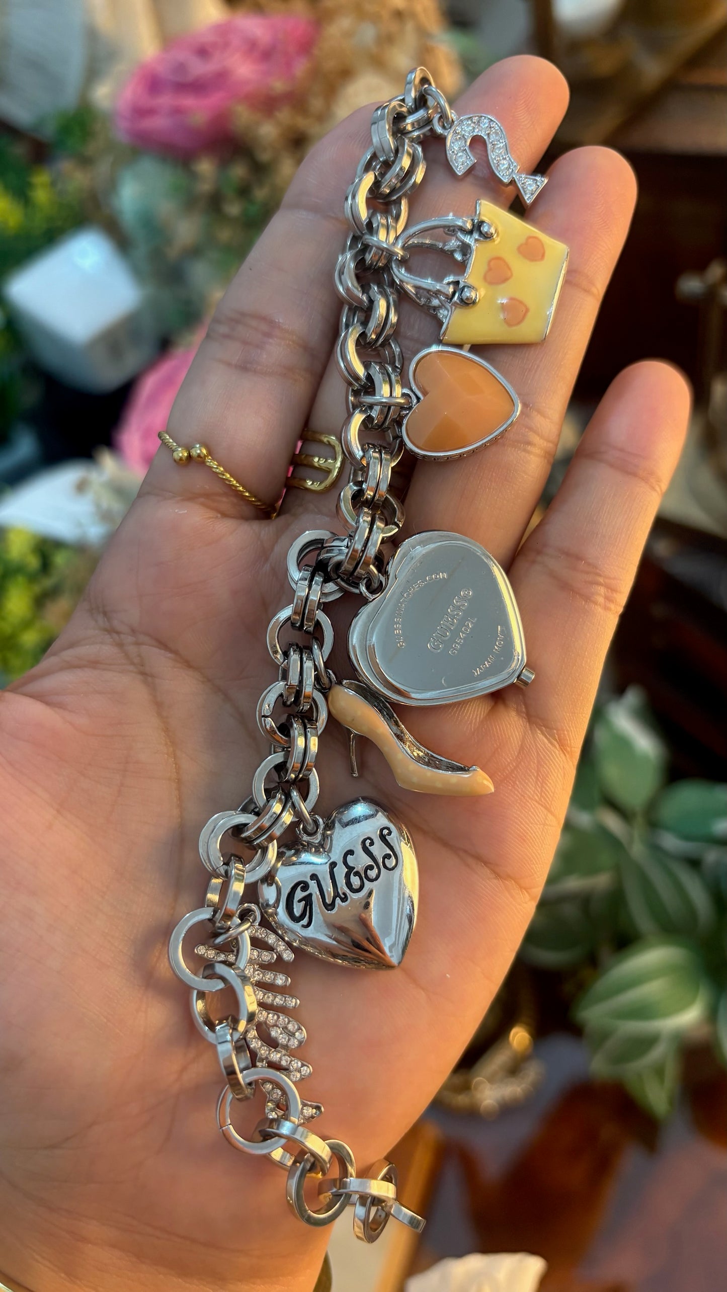 Extremely Rare Vintage Guess Charm Heart Watch in Silver Tone Quartz