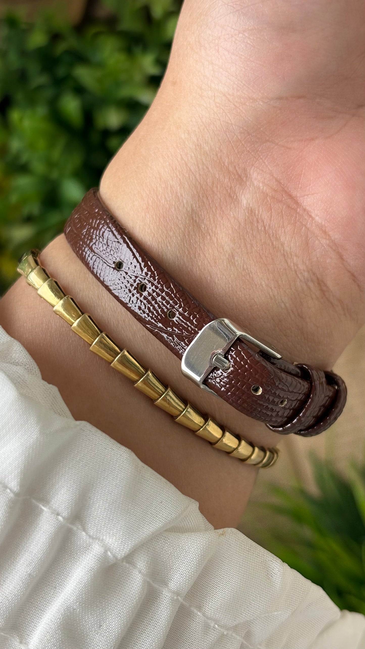 Rare Vintage Moulin Moon Phase Watch in Two-Tone Brown Leather Mother of Pearl Dial Quartz #00608