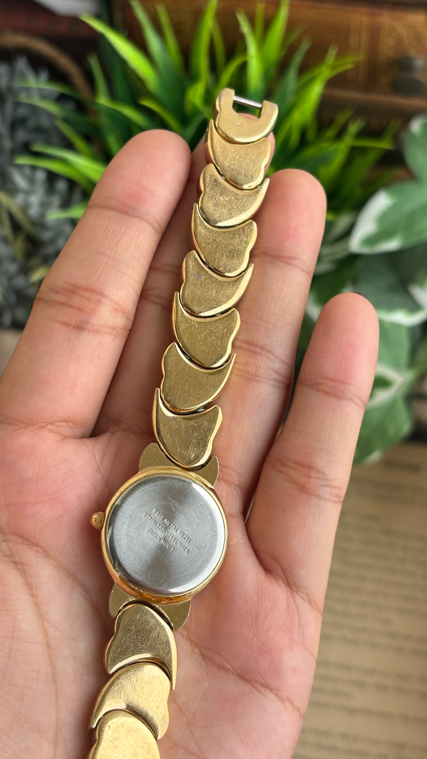 Vintage Peugeot Watch in Gold Tone Pearl Dial Heart Straps
