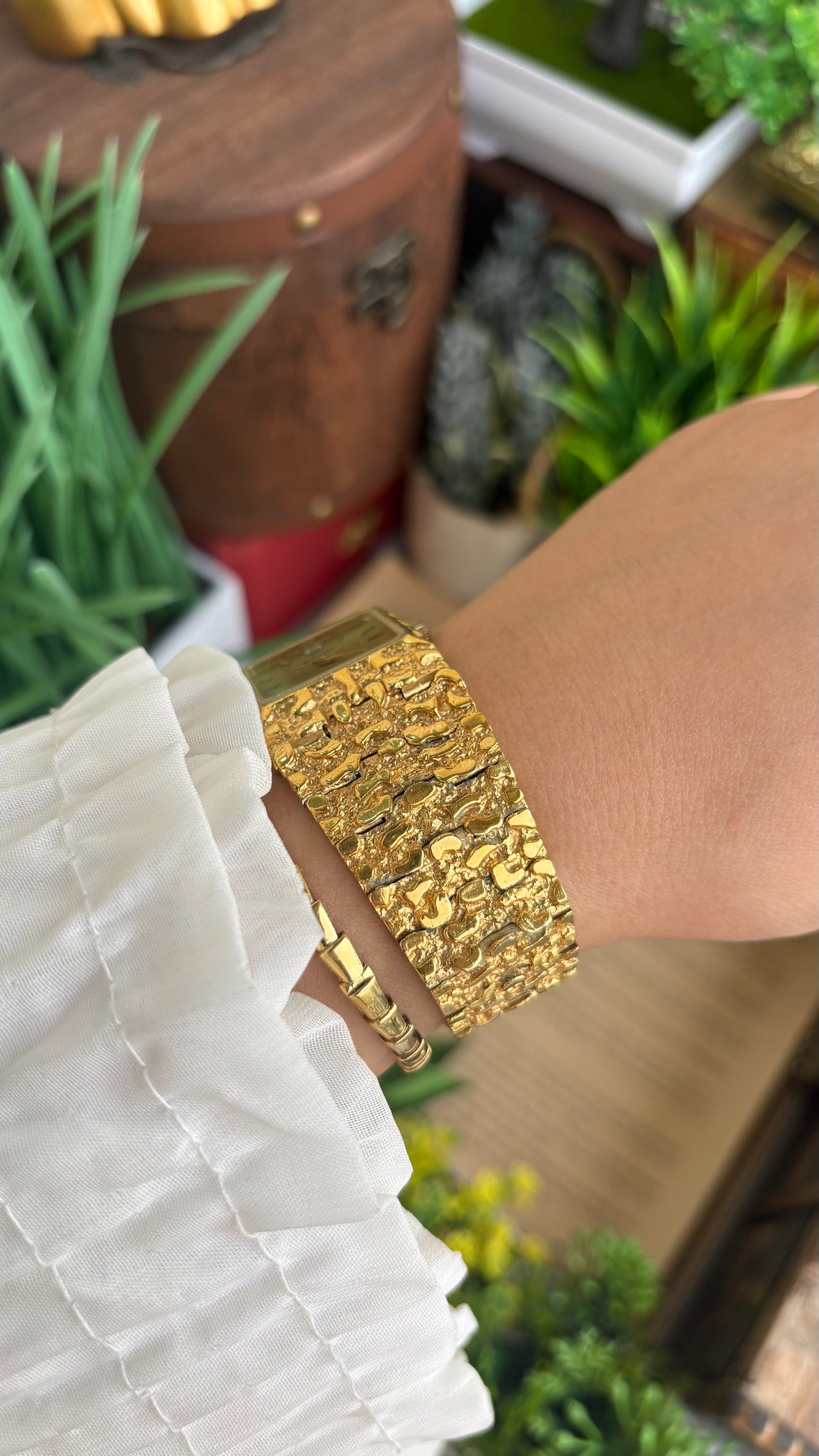 Vintage Gruen Nugget Watch in Gold Tone with Diamond