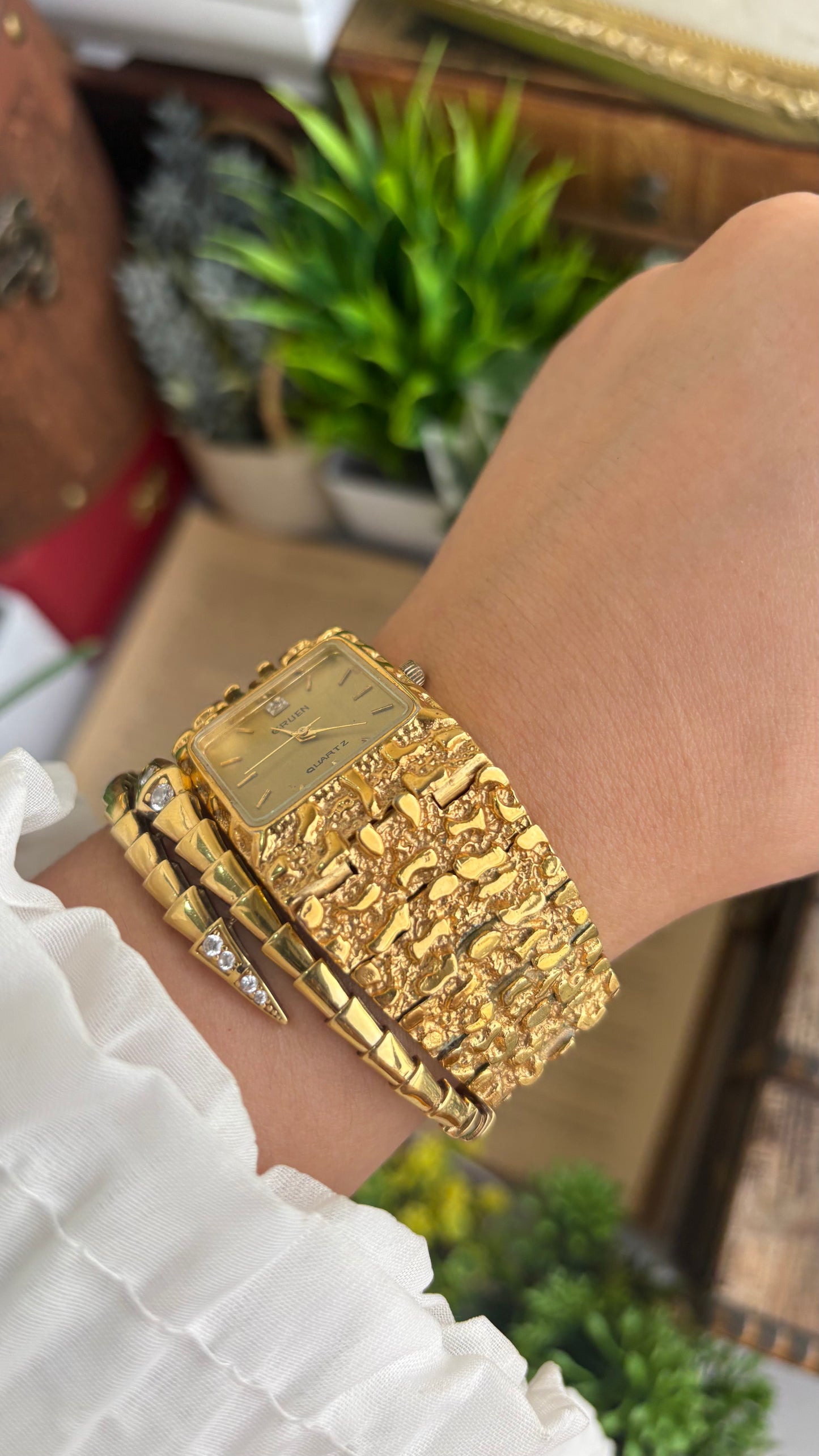 Vintage Gruen Nugget Watch in Gold Tone with Diamond