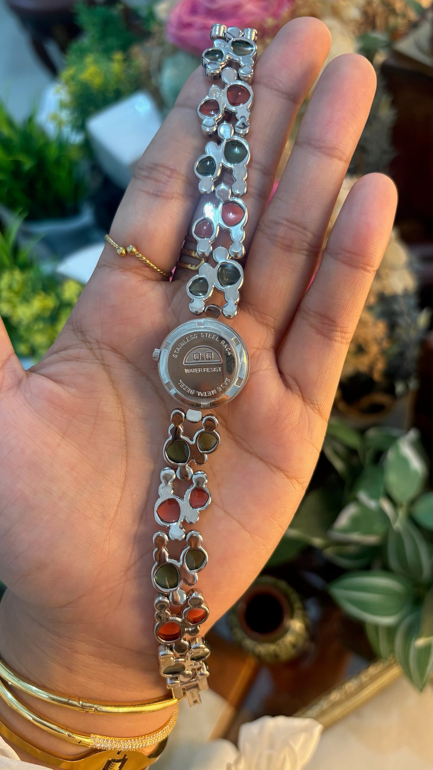 Rare Vintage Q&Q Citizen Colorful Bubble Motif Strap Watch in Silver Tone Quartz