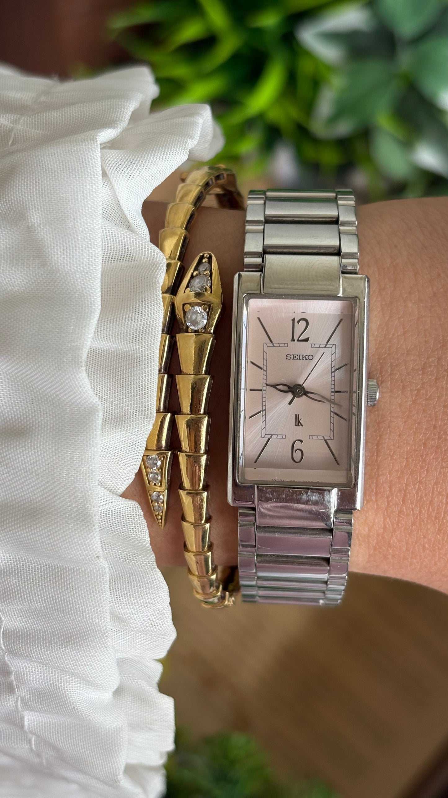 Vintage Seiko Tank Watch in Silver Tone Pink Dial