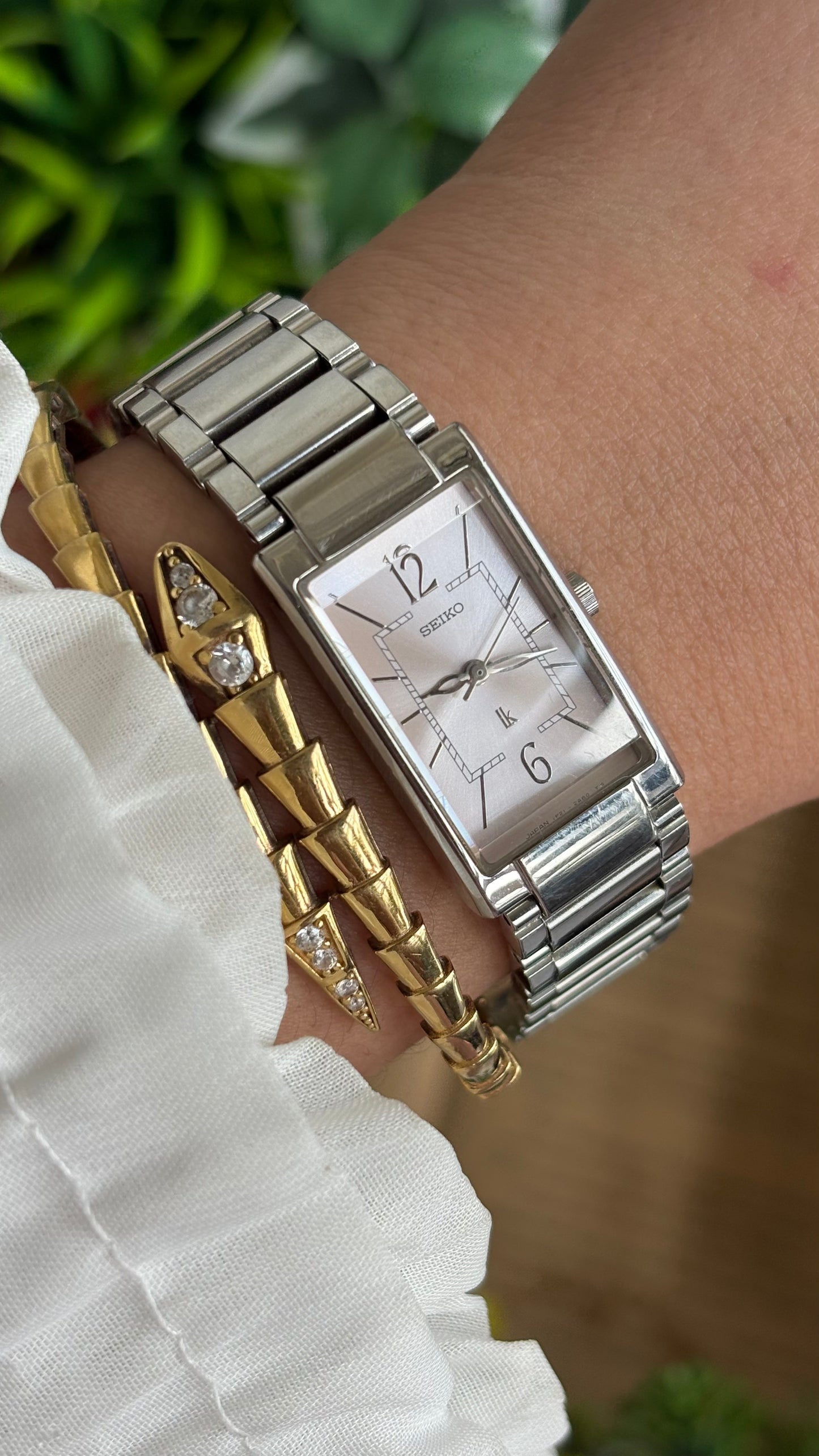Vintage Seiko Tank Watch in Silver Tone Pink Dial