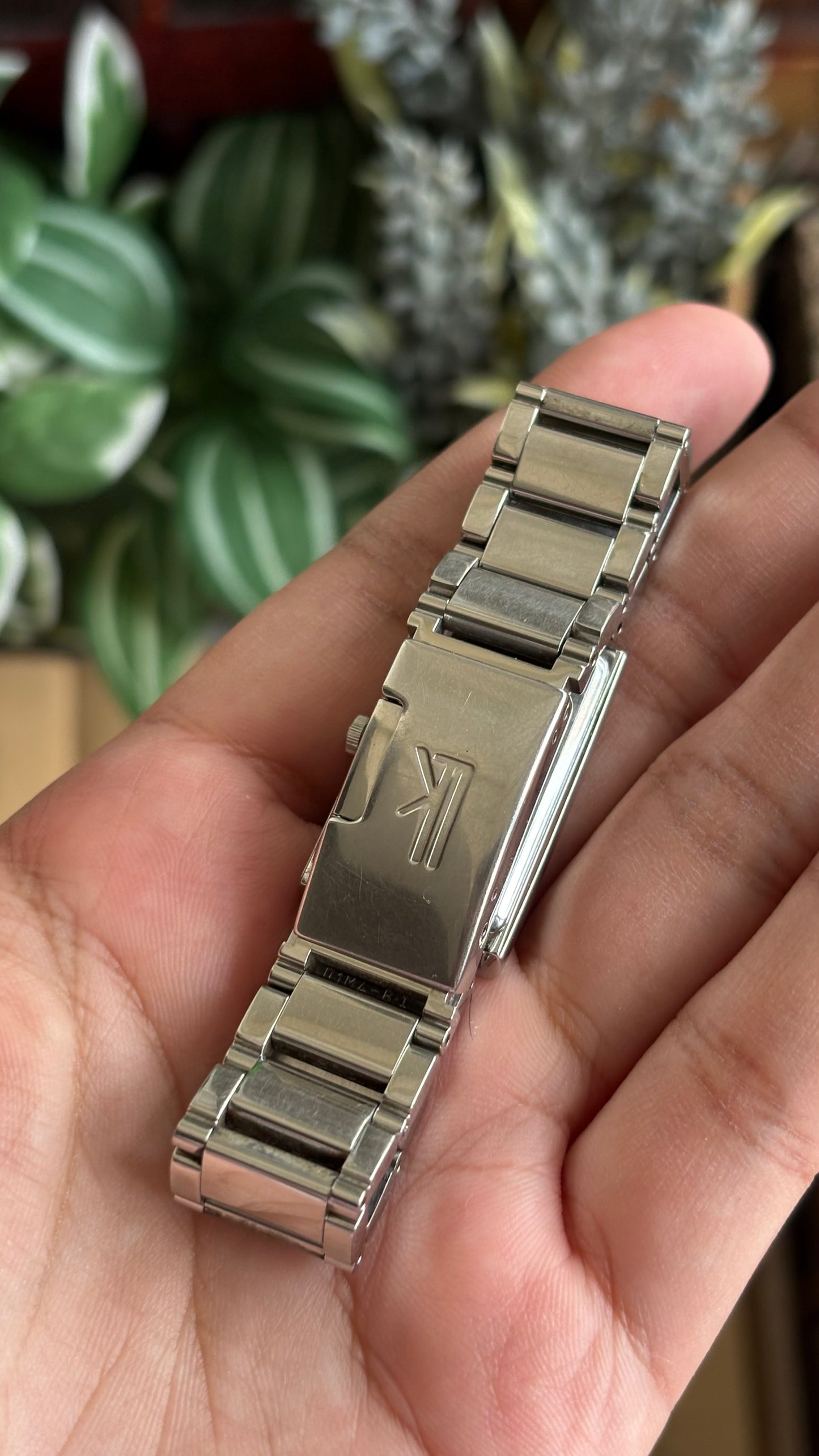 Vintage Seiko Tank Watch in Silver Tone Pink Dial