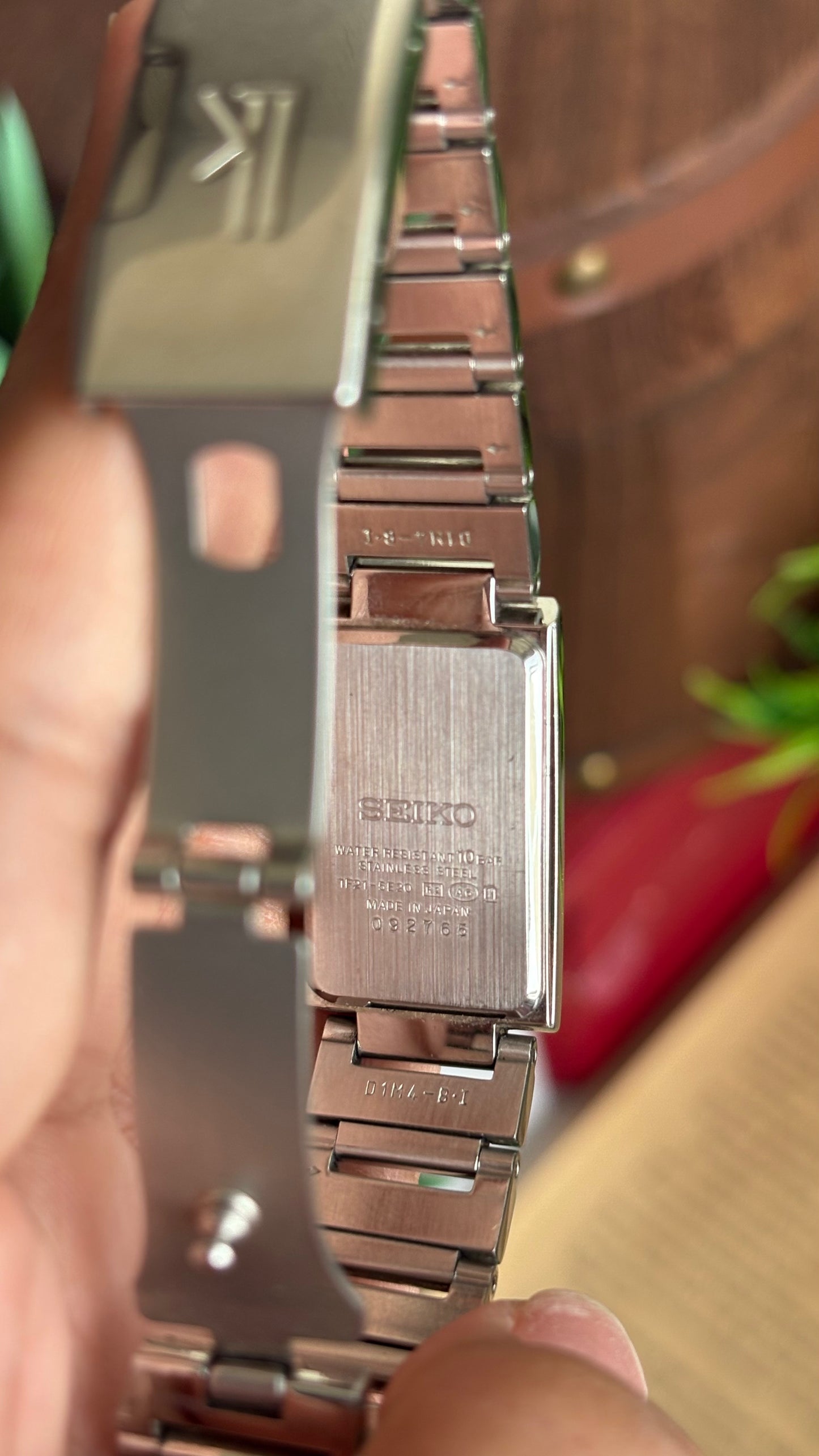 Vintage Seiko Tank Watch in Silver Tone Pink Dial