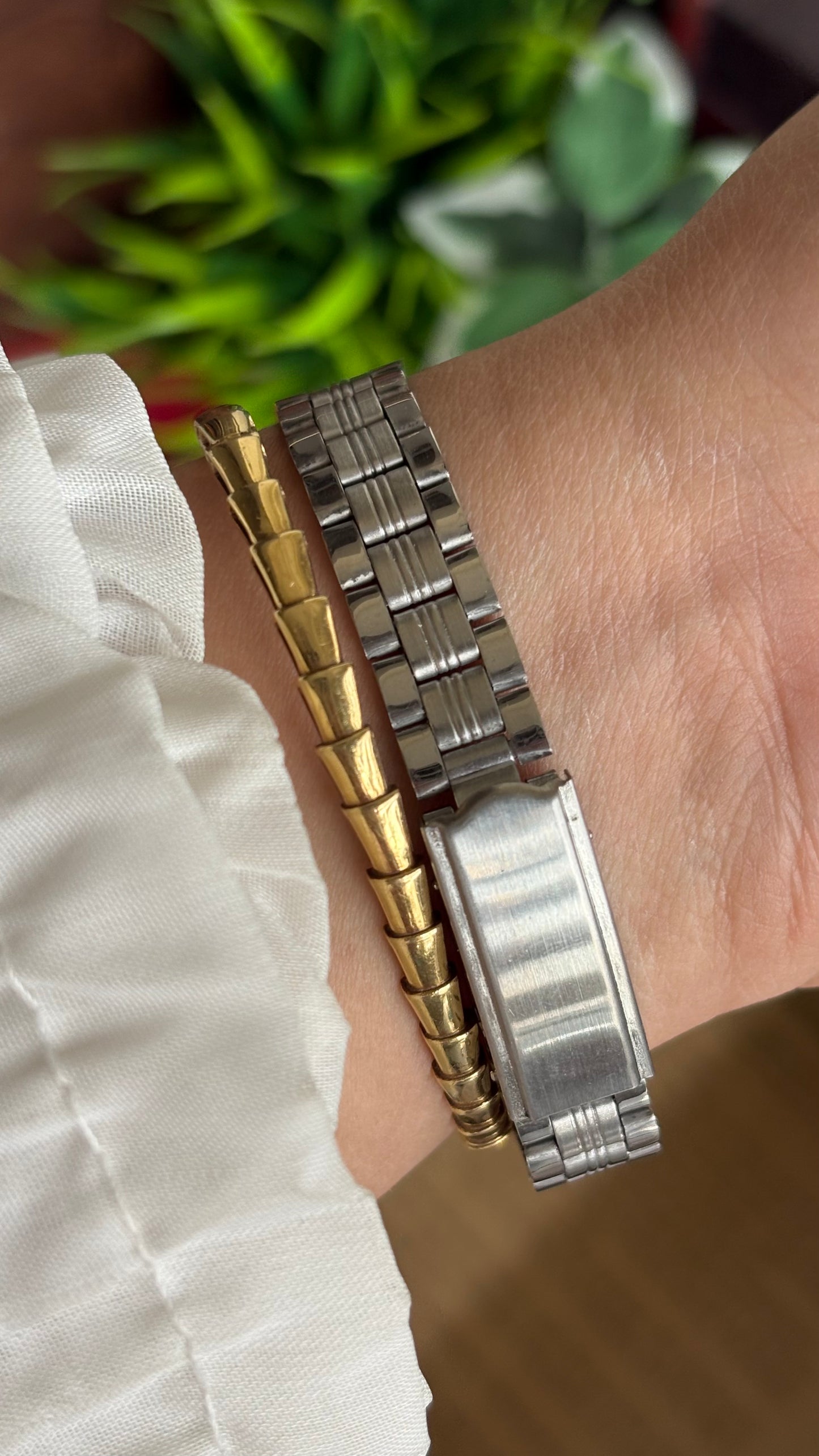 Vintage Caravelle by Bulova Mini Tank Watch in Silver Tone Pink Dial