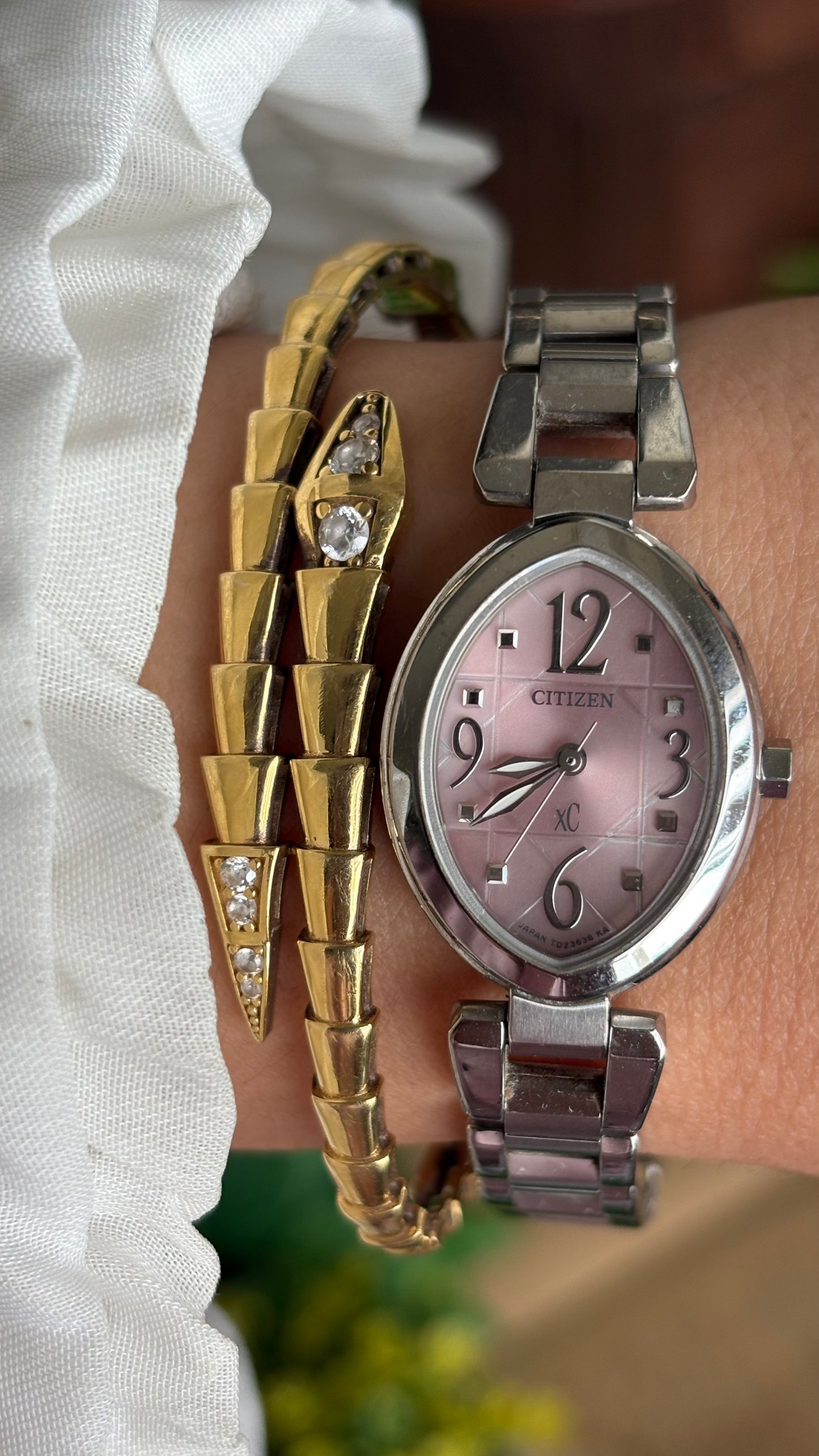 Vintage Citizen Watch in Silver Tone Pink Almond Dial